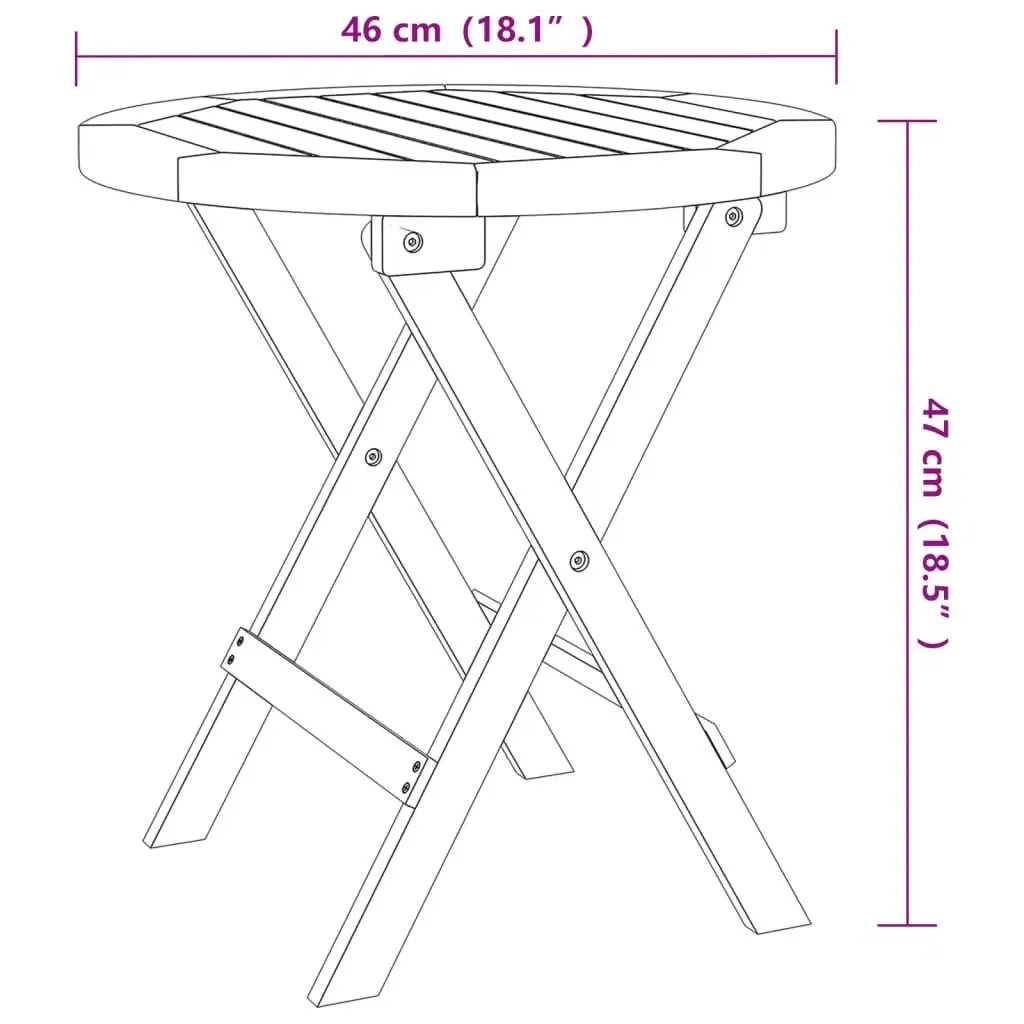 Foldbart havebord Ø46 cm massivt akacietræ hvid