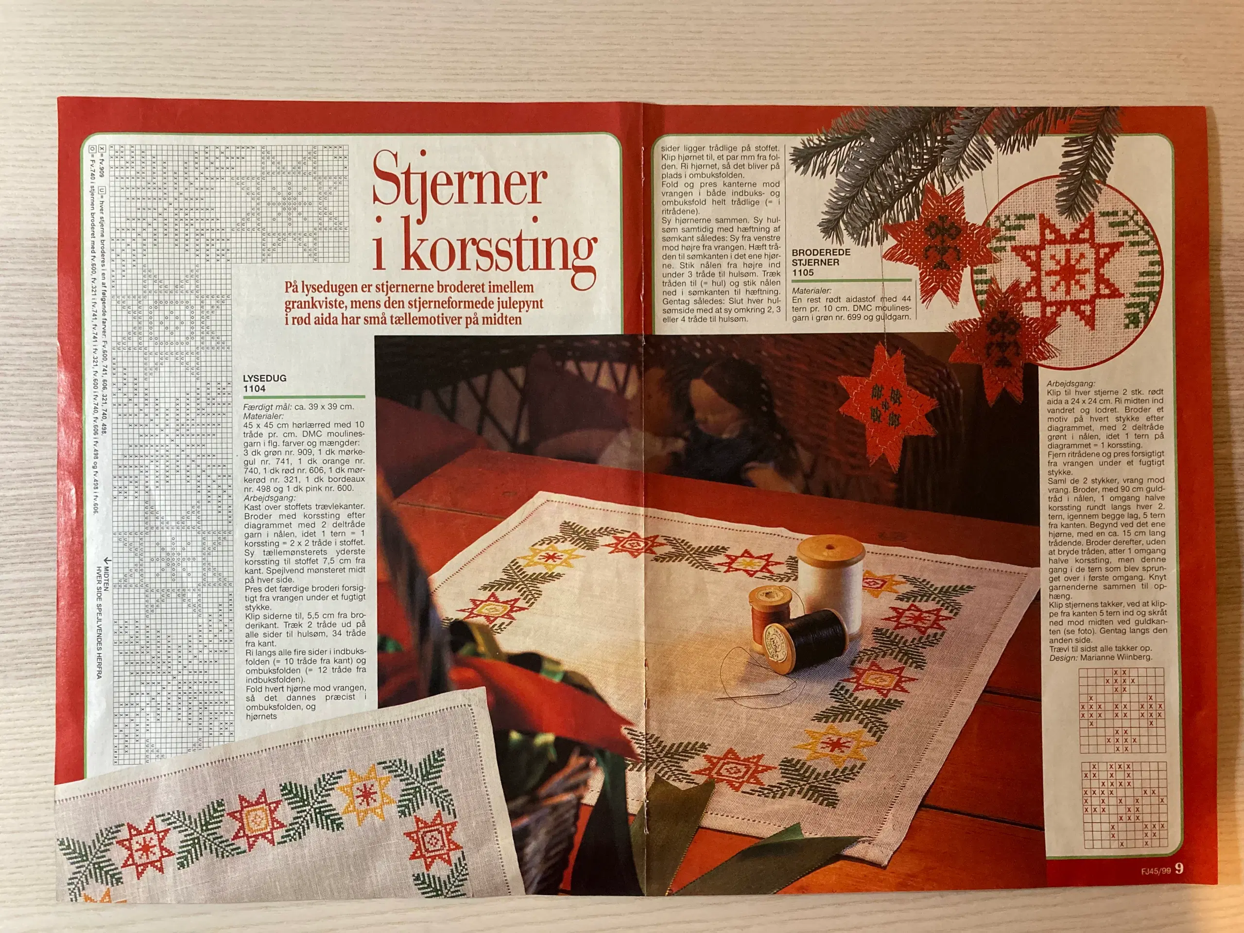 Broderimønster: Julelysedug med stjerner og gran