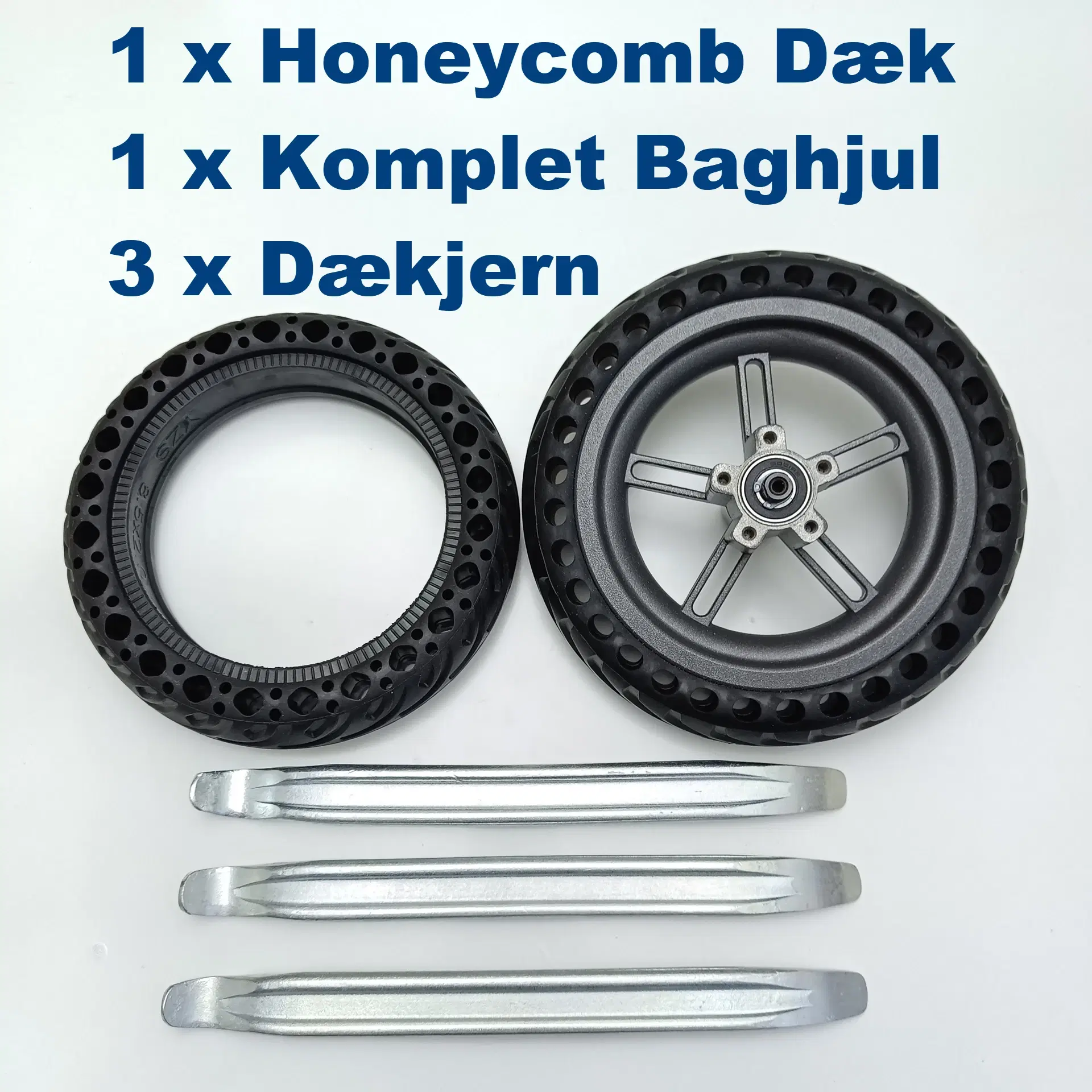 NY! Honeycomb Dæk + Komplet Baghjul + 3 x Dækjern