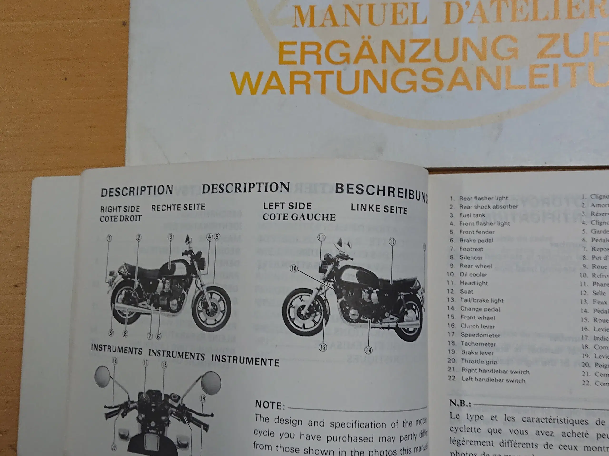 services manual Yamaha XS100S+owners book