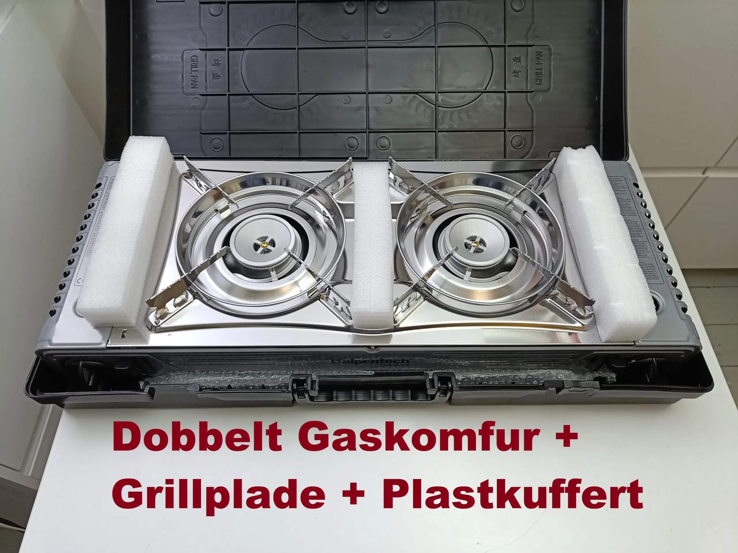 NY! 4400W Bærbar Dobbelt Gaskomfur + Grillplade