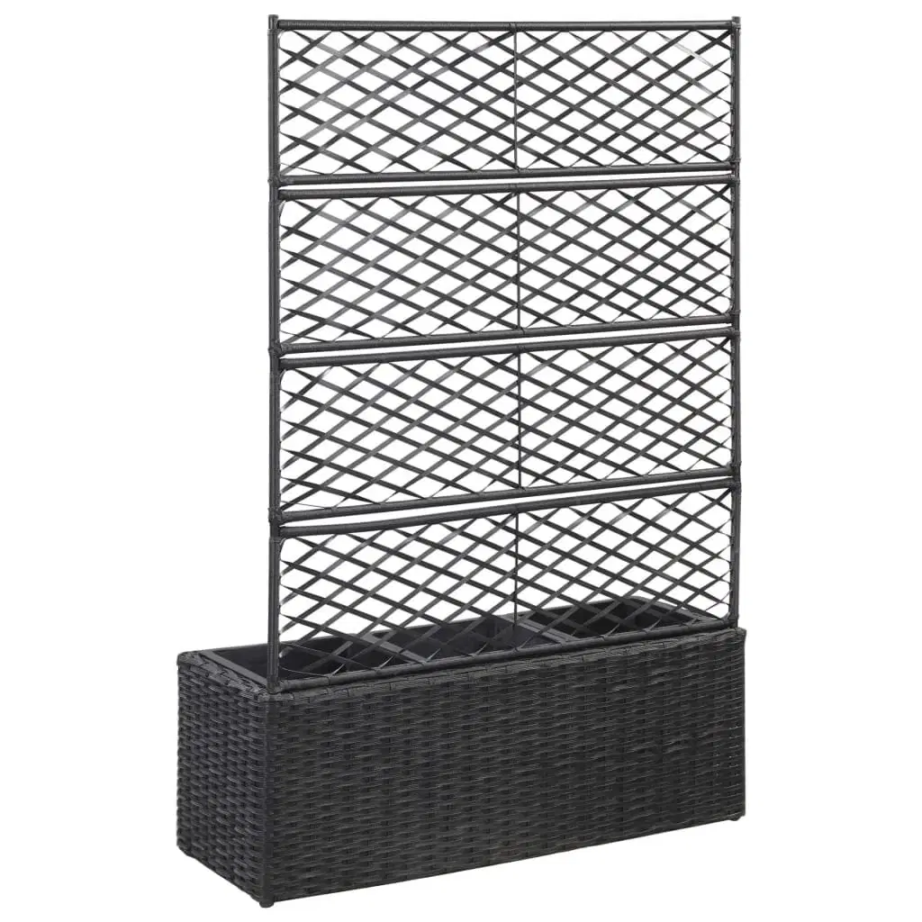 Espalier med plantekasse 3 krukker 83x30x130 cm polyrattan sort