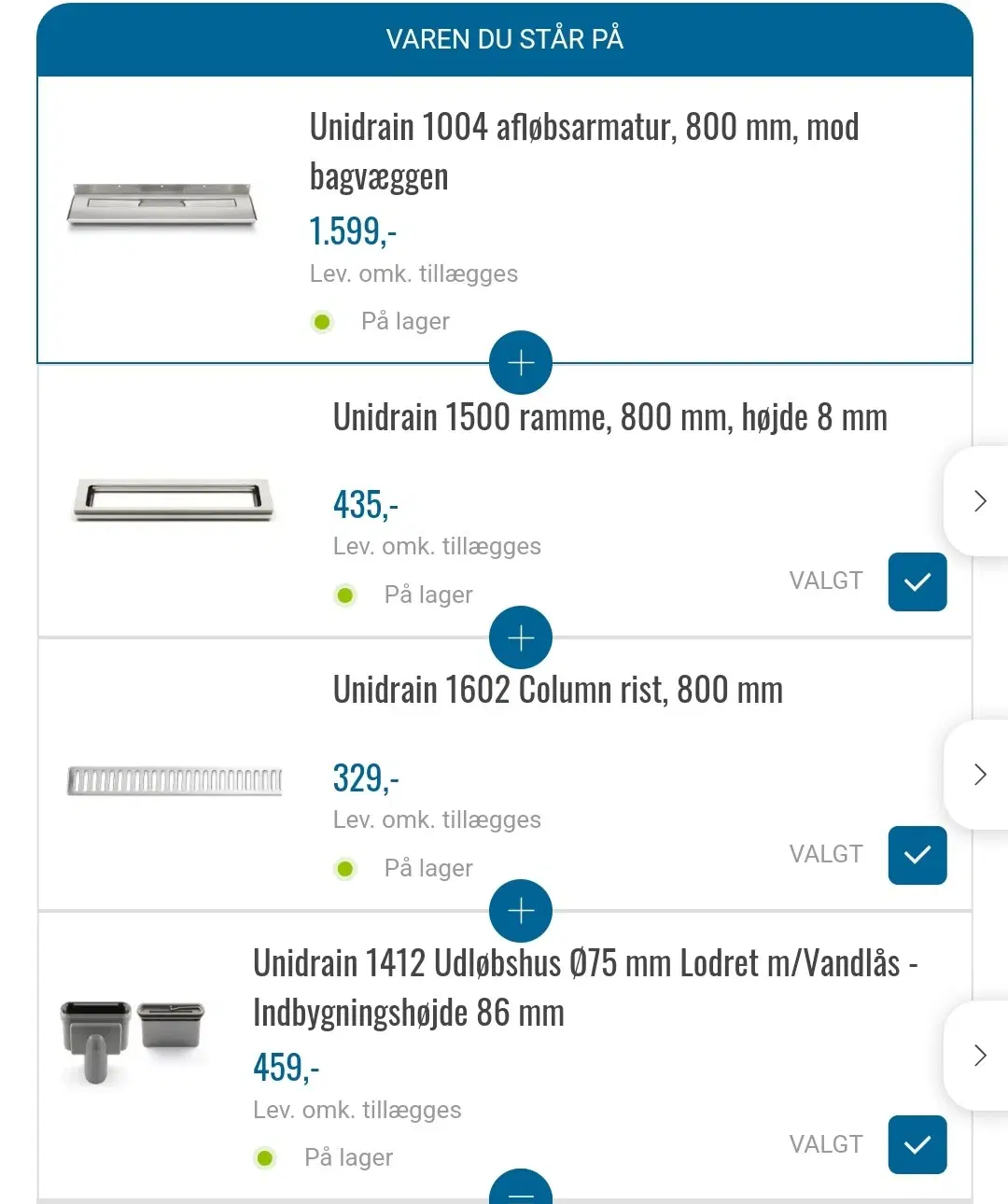 Komplet Unidrain 800 mm afløbsrende