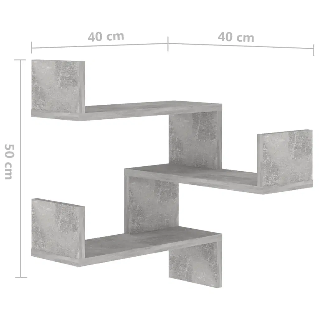 Væghængte hjørnehylder 2 stk 40x40x50 cm betongrå