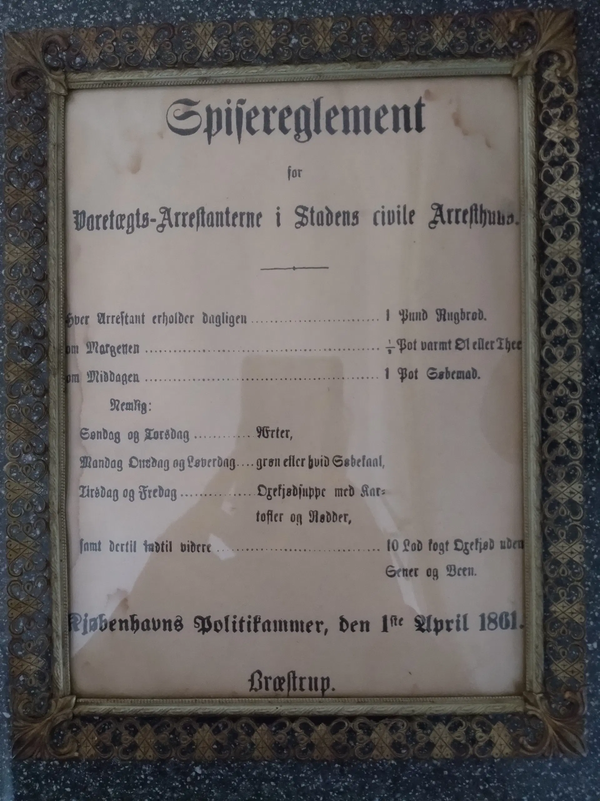 Spisereglement for varetægtsarrestanter 1861