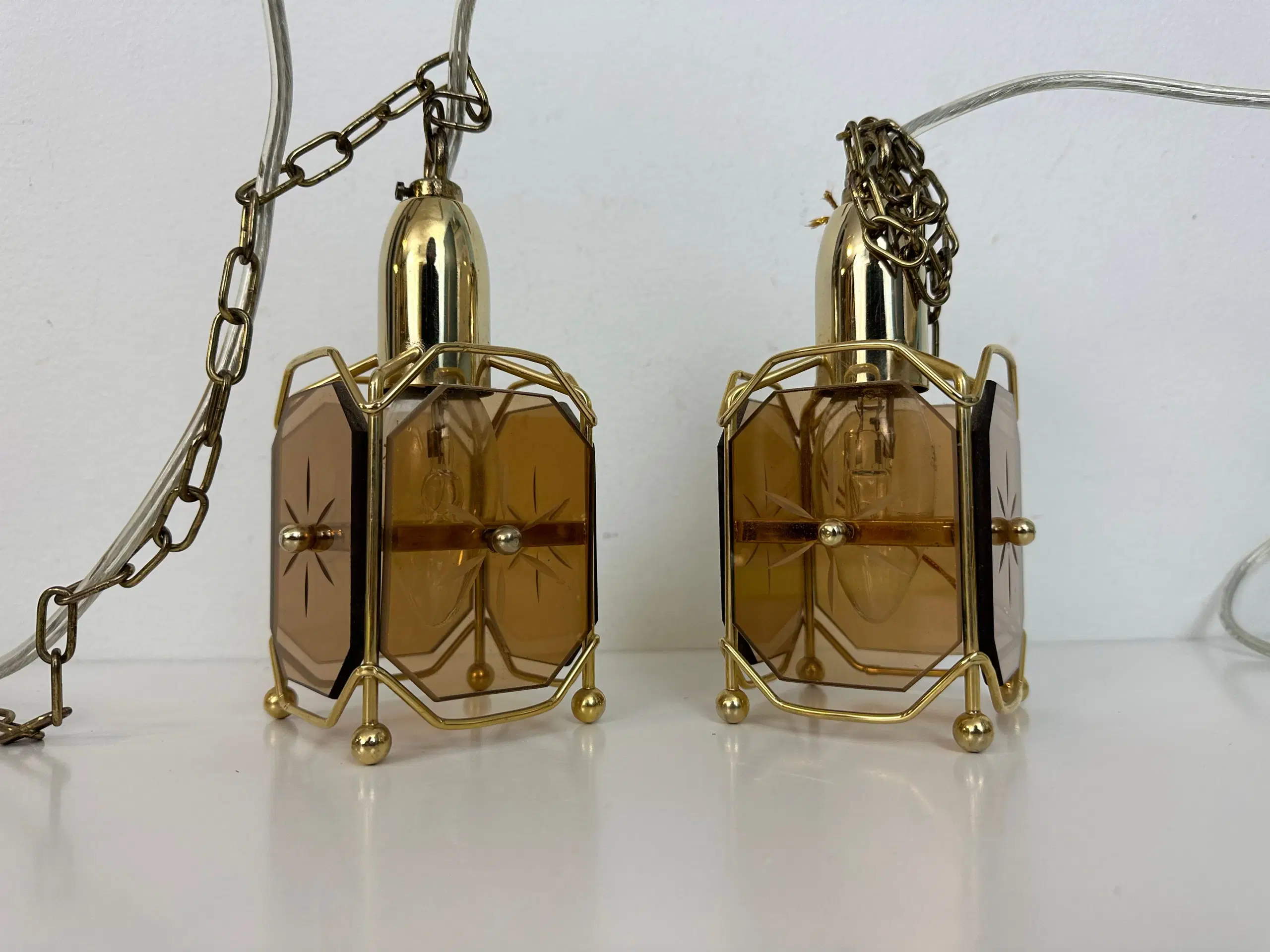 2 stk retro pendler i messing / glas