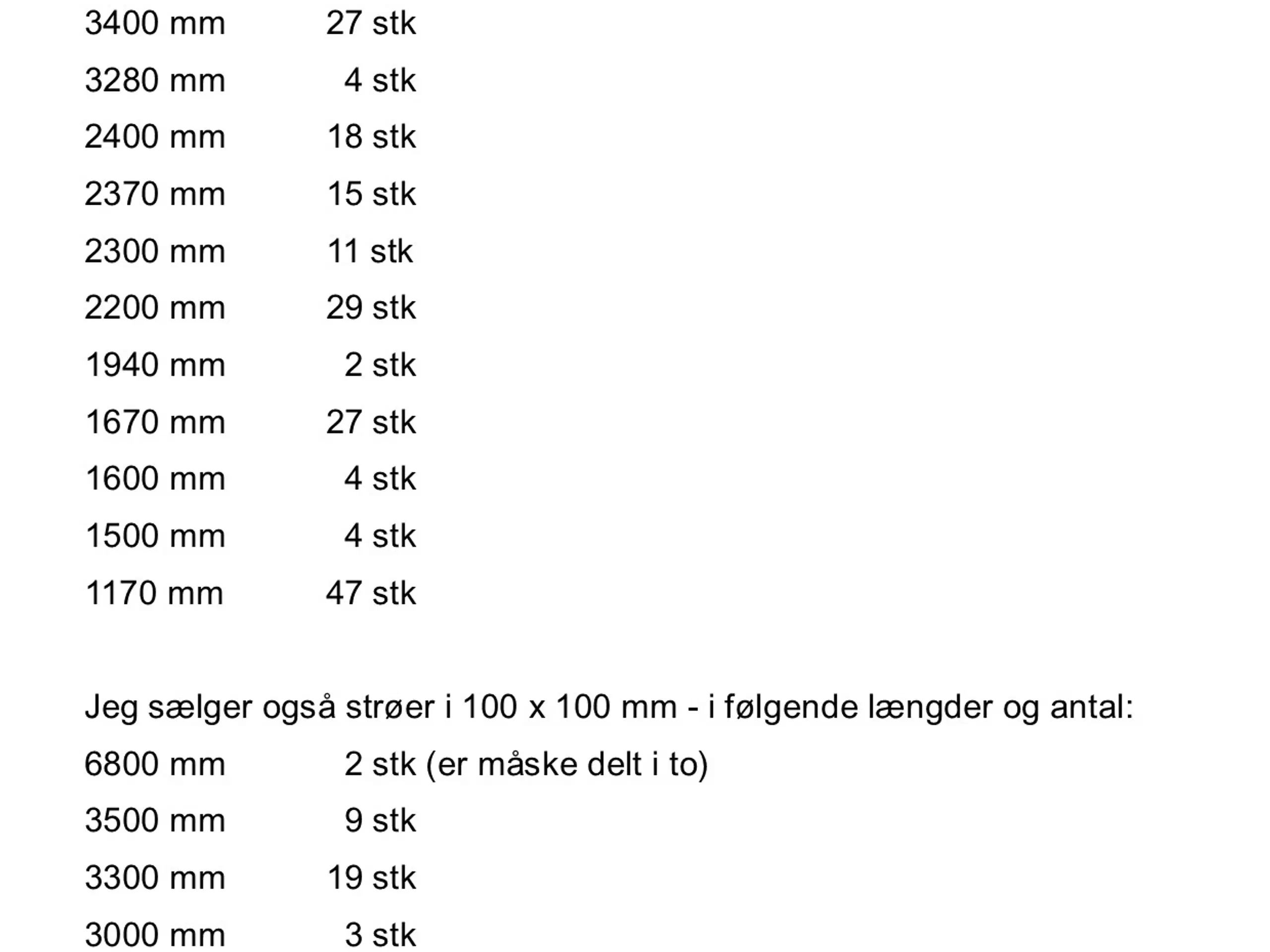 Strøer sælges - massivt tømmer i 100x100 mm