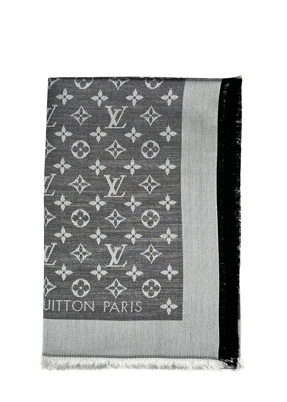 Louis Vuitton Grey Monogram Shawl Black silk/wool