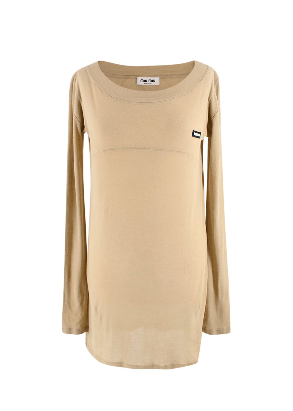 Miu Miu Beige Logo Patch Long Sleeve T-Shirt Size S