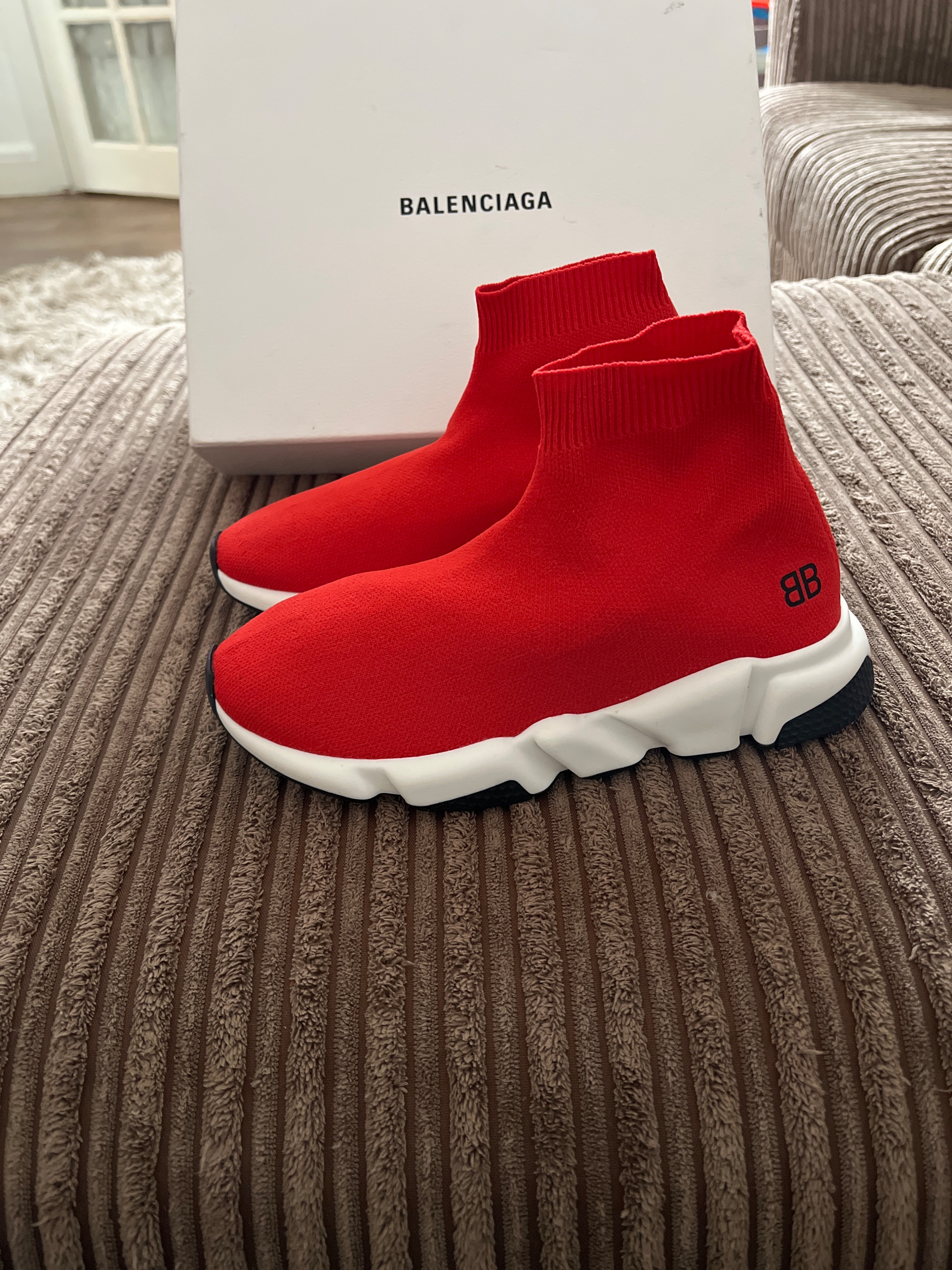 Boys Balenciaga Red stretch-knit Speed sock trainers Size 6 Years + Red ‘Rosso’ red speed sock trainer