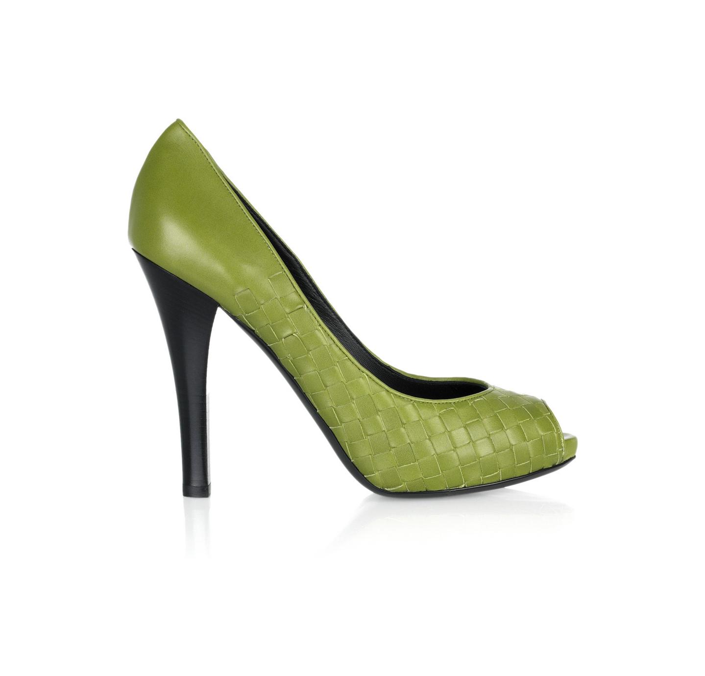 BOTTEGA VENETA Intrecciato leather peep-toe pumps Size 405 Green