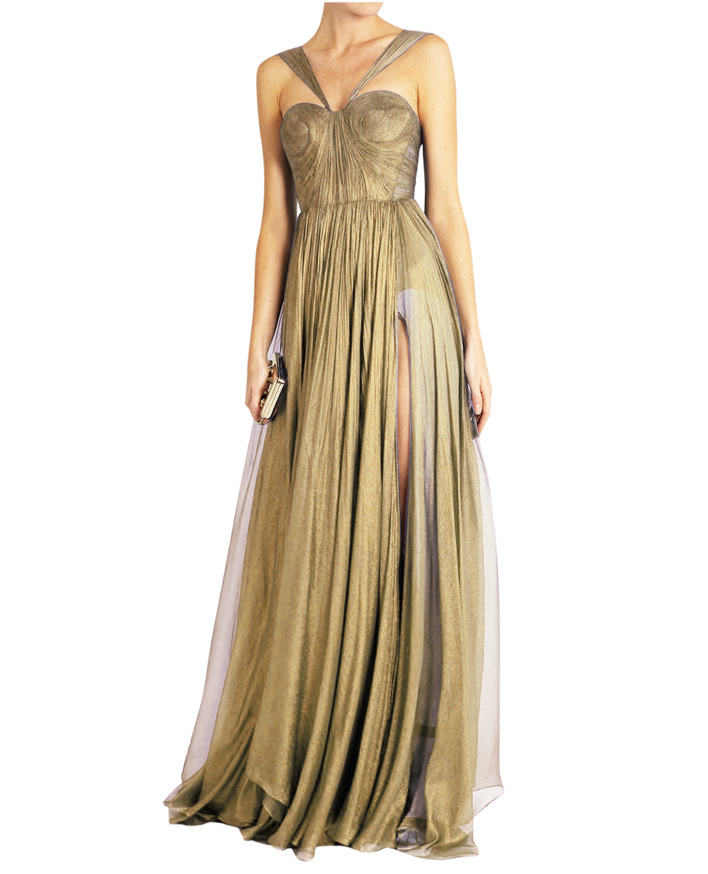 Preowned Maria Lucia Hohan Gold Silk Pleated Akilah Gown Size XS Ivory