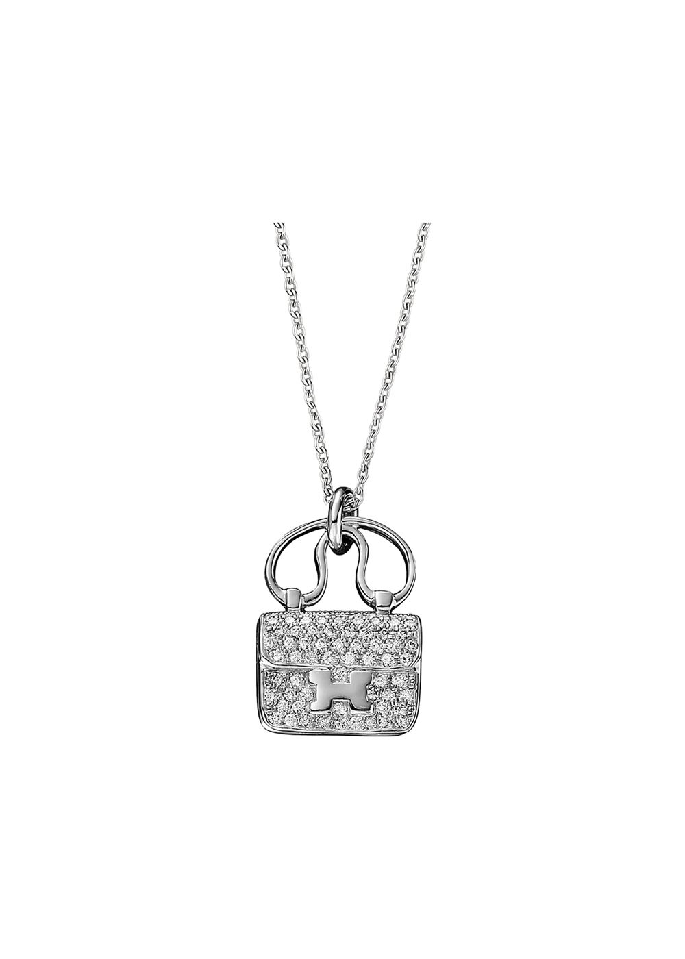 Hermes 18kt White Gold Diamond Constance Amulette pendant small model Sliver