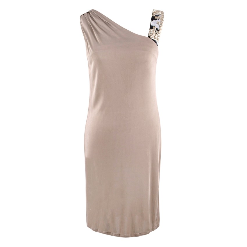 Emilio Pucci Beige Embellished-Strap Draped Dress Size XS Beige/Nude viscose