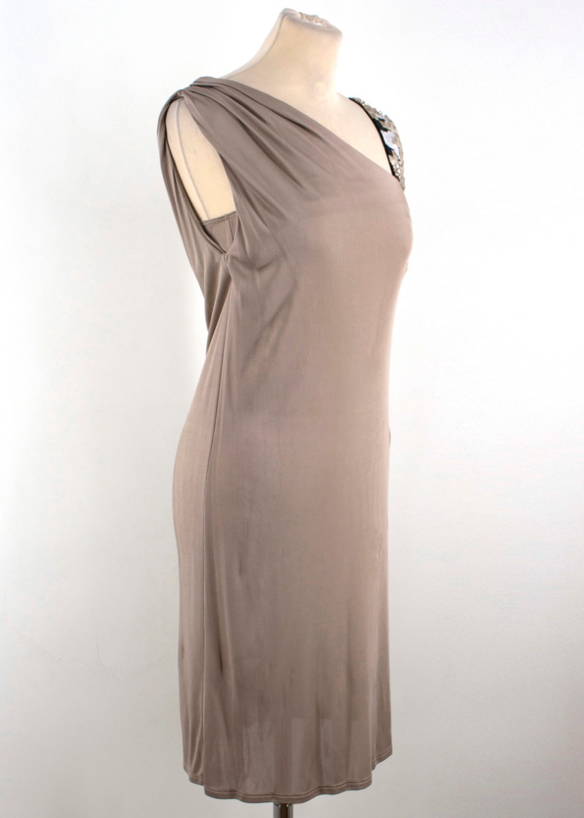 Emilio Pucci Beige Embellished-Strap Draped Dress Size XS Beige/Nude viscose