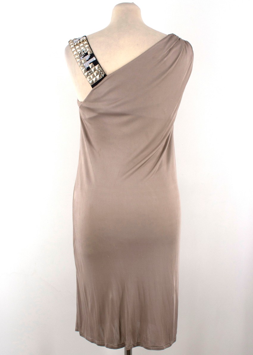 Emilio Pucci Beige Embellished-Strap Draped Dress Size XS Beige/Nude viscose