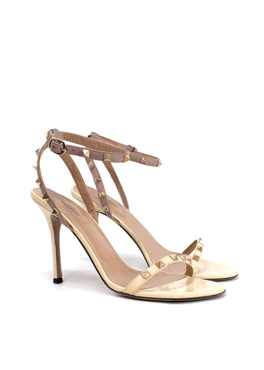 Preowned Valentino Pale Yellow Rockstud Heels Size 405 Cream leather