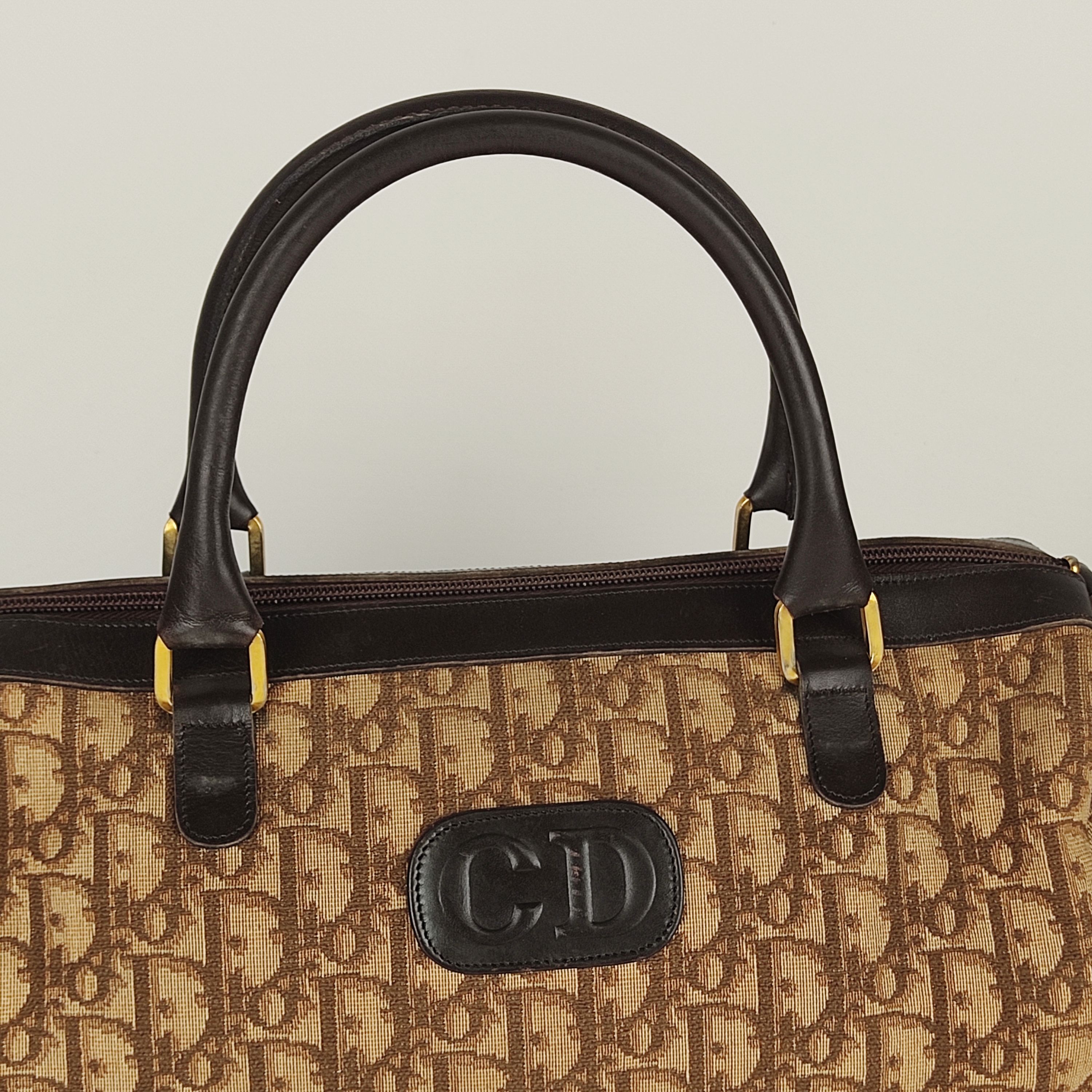 Preowned Dior Vintage brown Oblique jacquard Trotter bag marrone tela