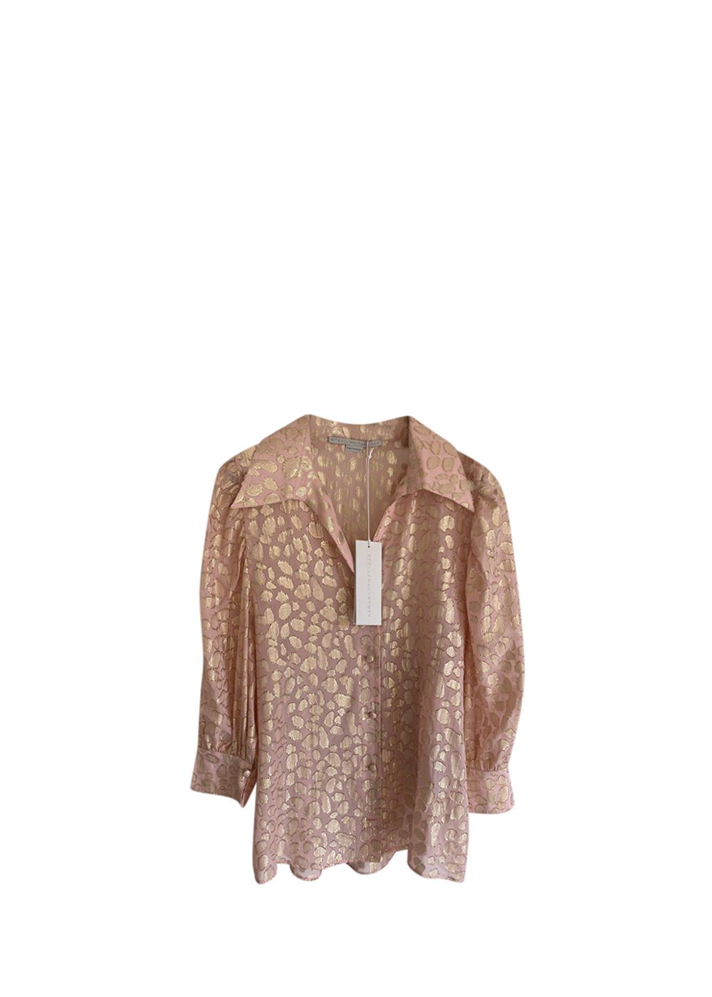 Stella McCartney Pink  Gold Leopard Fil Coupe Silk Blouse Size S