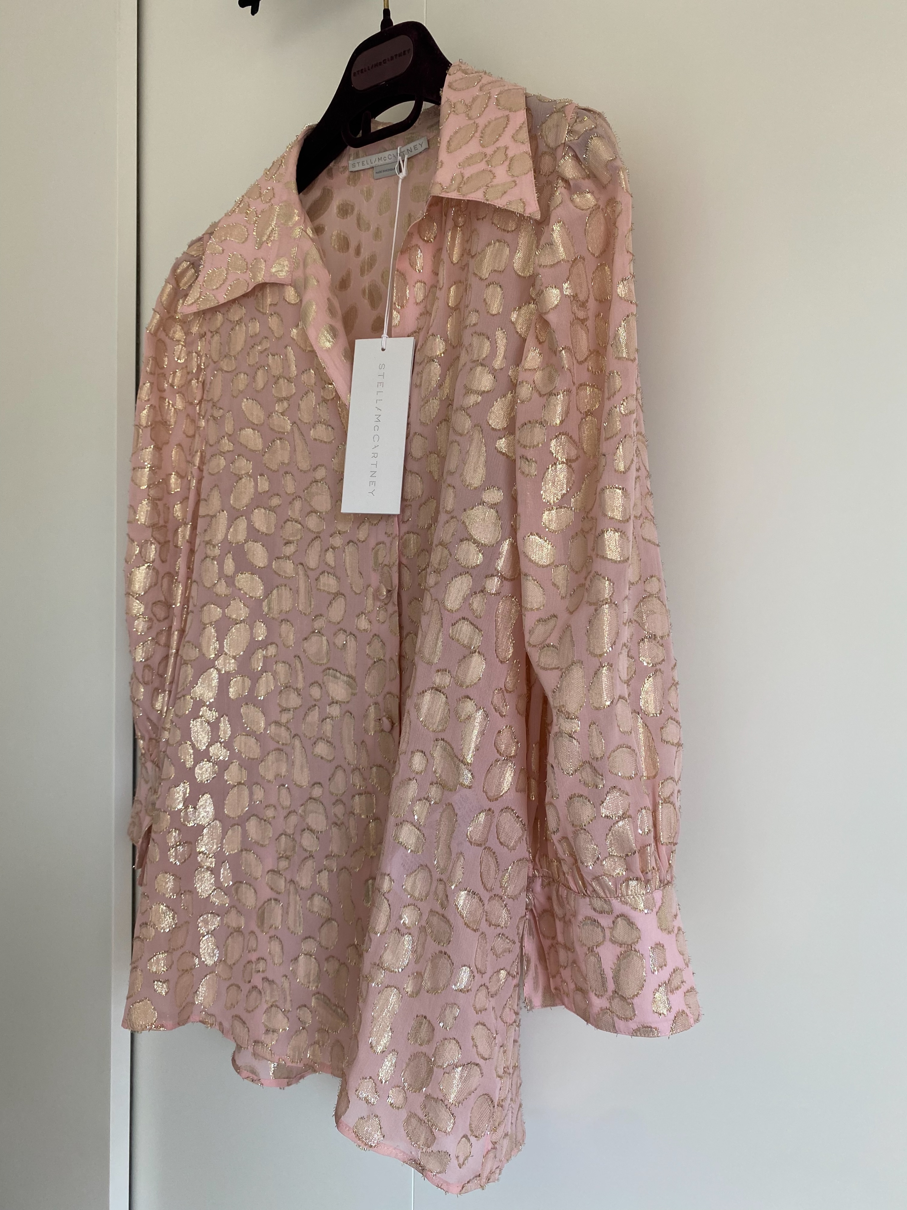 Stella McCartney Pink  Gold Leopard Fil Coupe Silk Blouse Size S