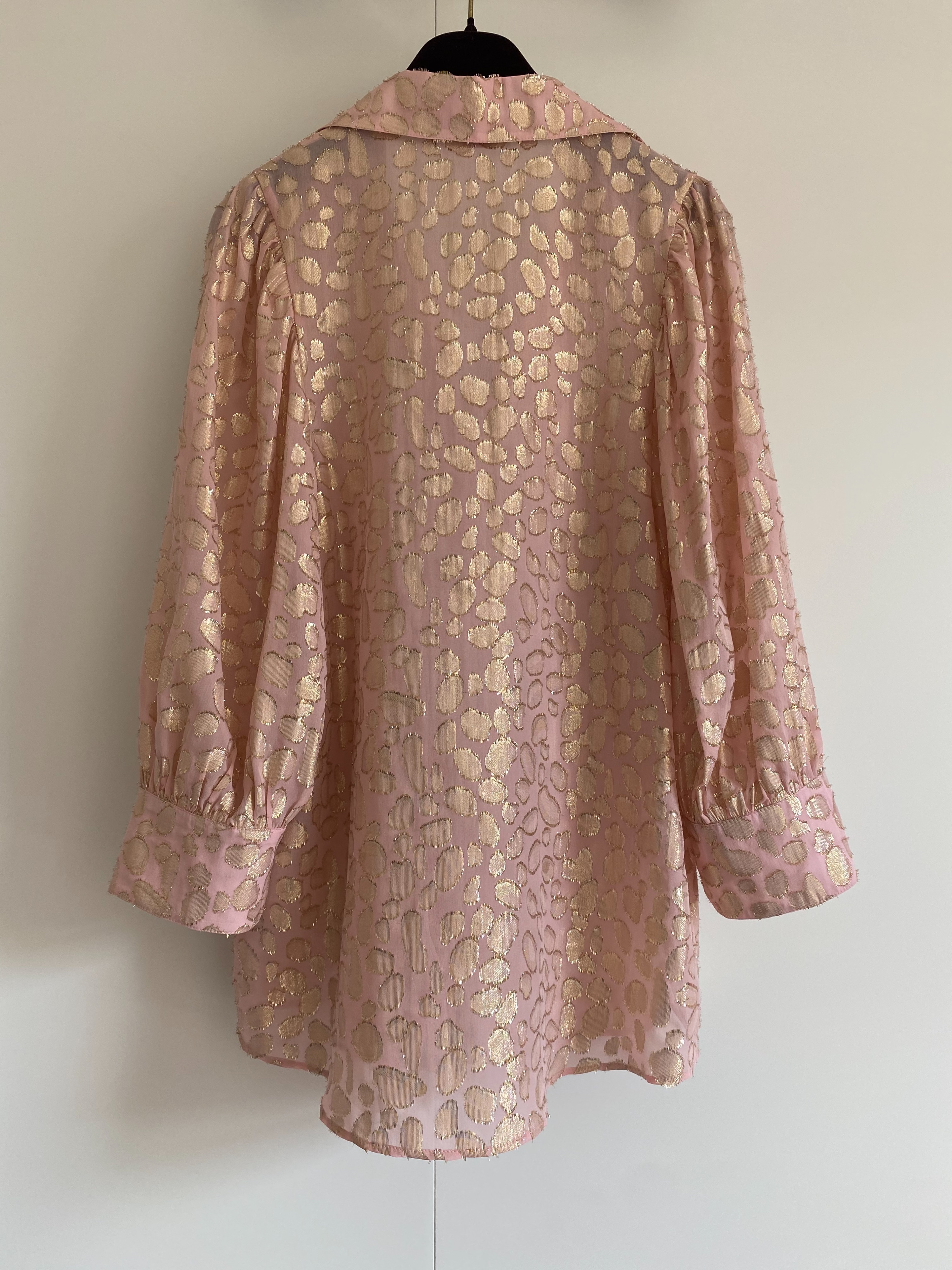 Stella McCartney Pink  Gold Leopard Fil Coupe Silk Blouse Size S