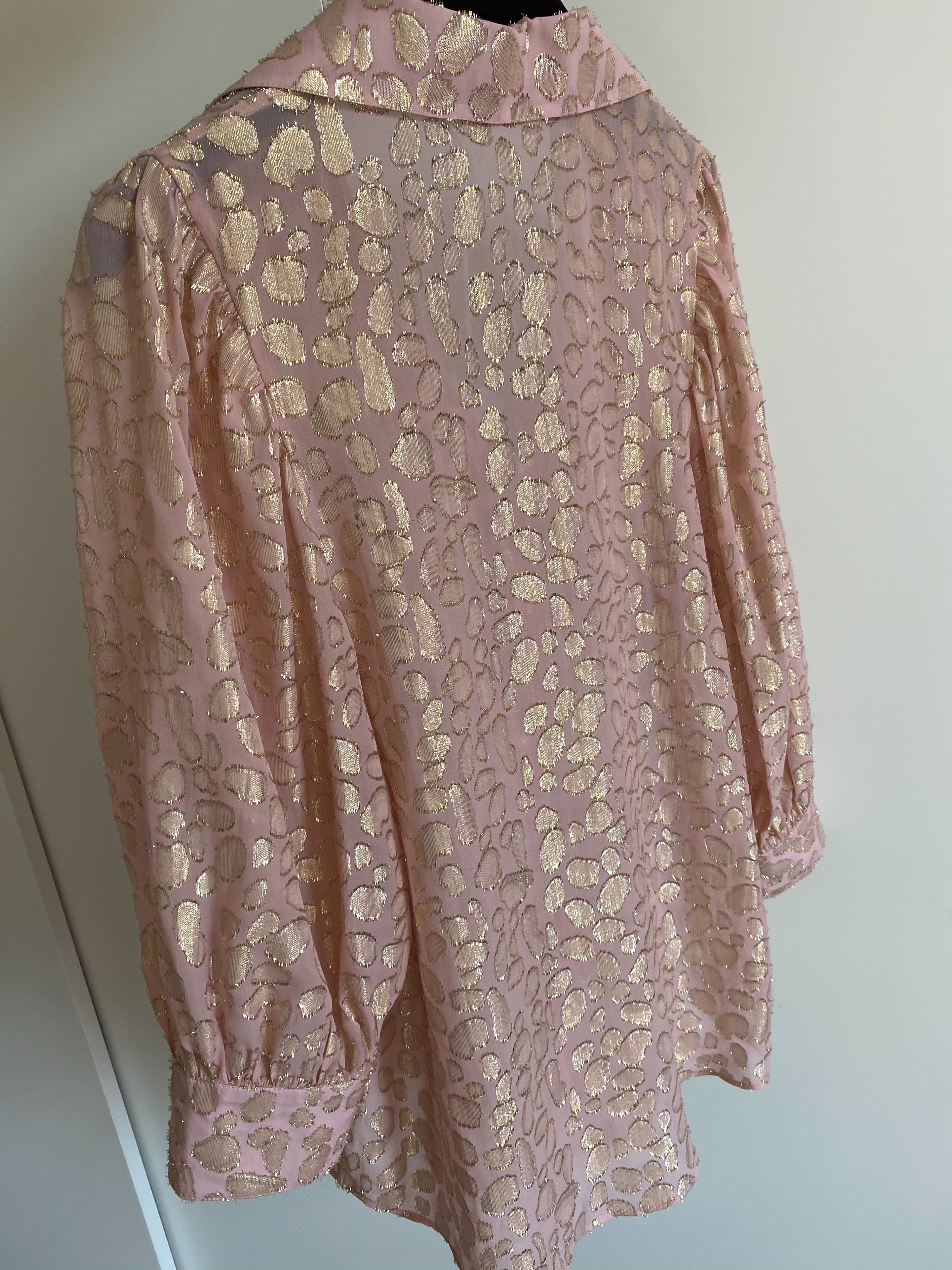 Stella McCartney Pink  Gold Leopard Fil Coupe Silk Blouse Size S