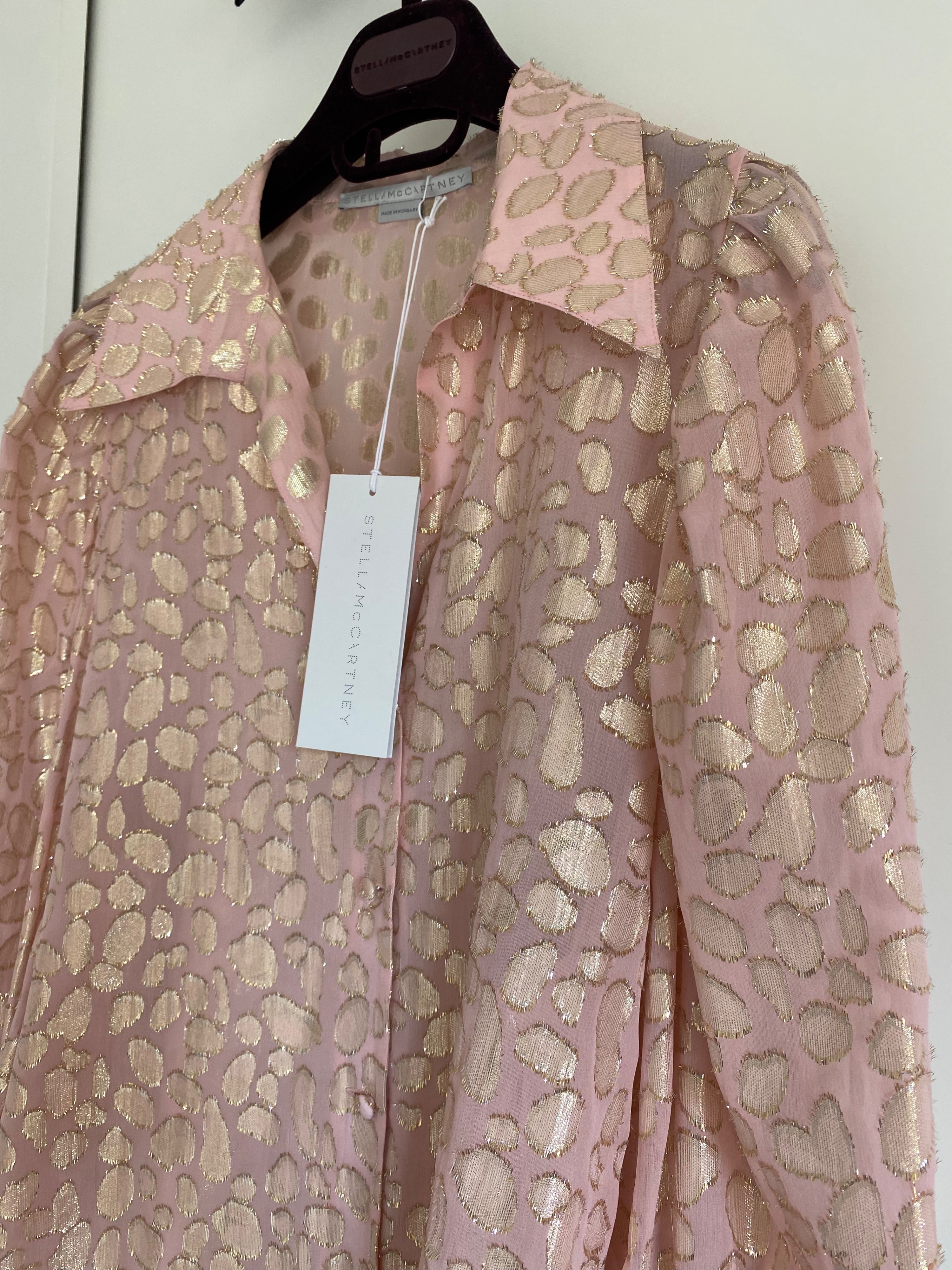 Stella McCartney Pink  Gold Leopard Fil Coupe Silk Blouse Size S