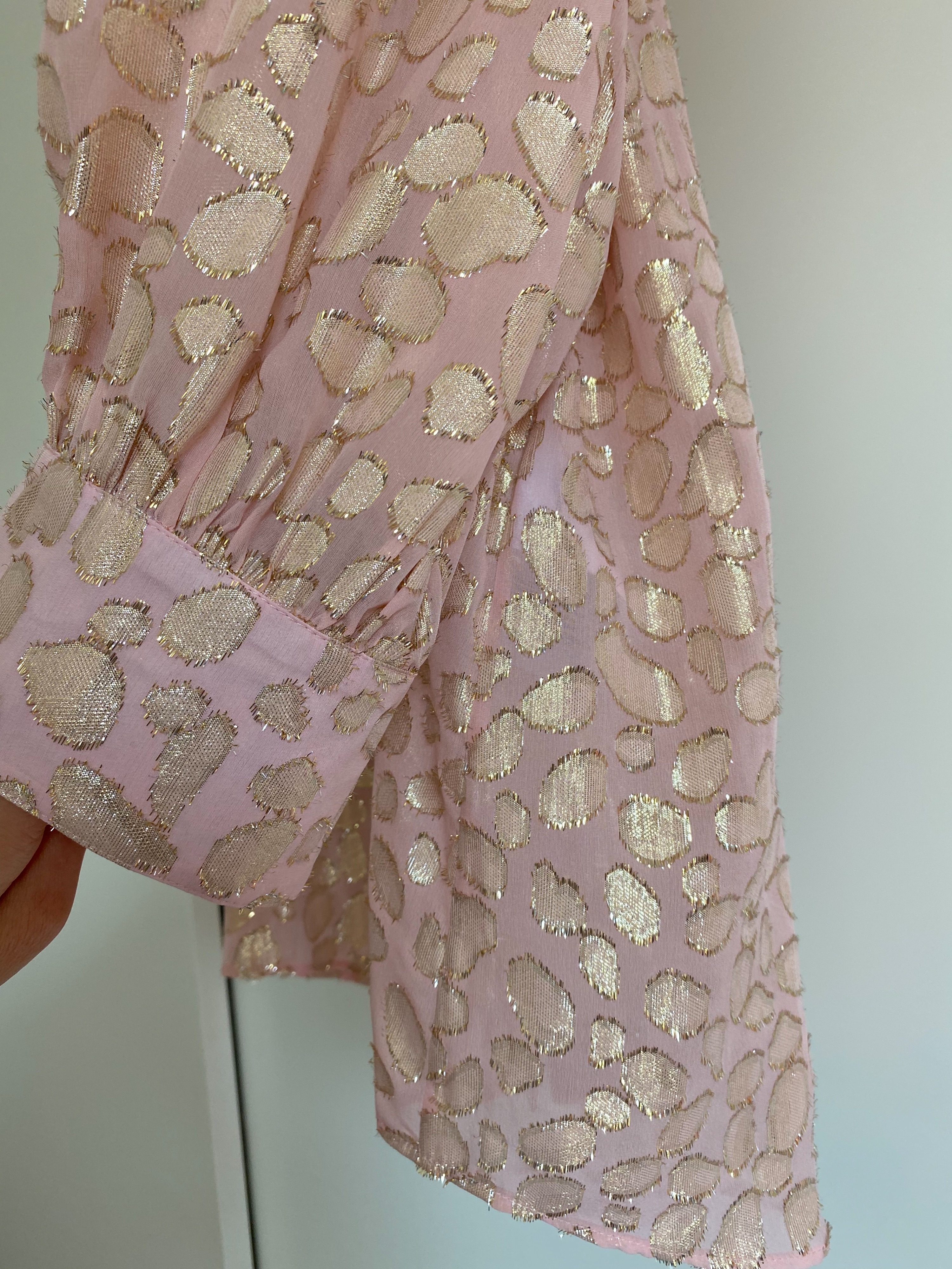 Stella McCartney Pink  Gold Leopard Fil Coupe Silk Blouse Size S