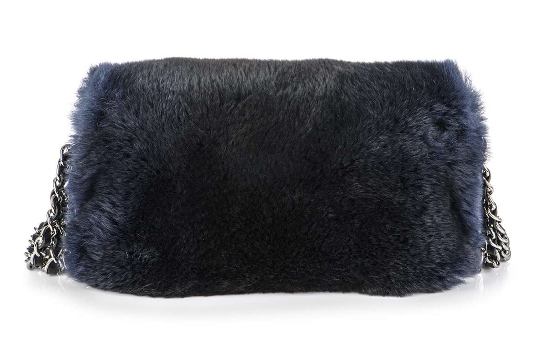 Preowned Chanel Navy Orylag Fur Flap Bag