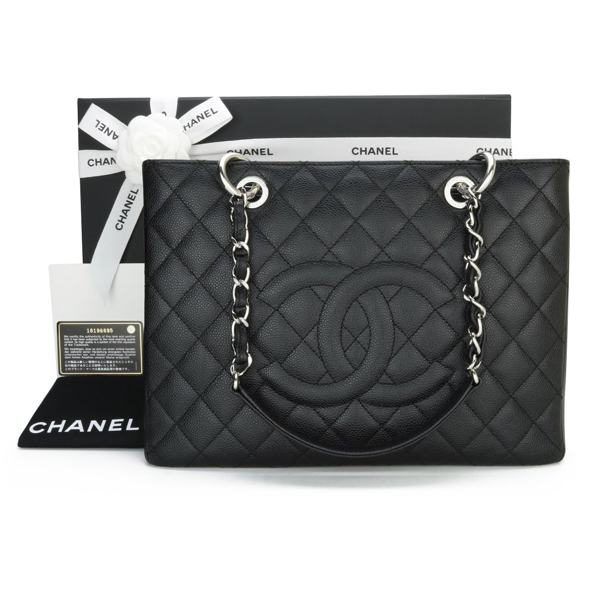 Preowned Chanel Black Caviar Leather Grand Shopper Tote grained calfskin-caviar