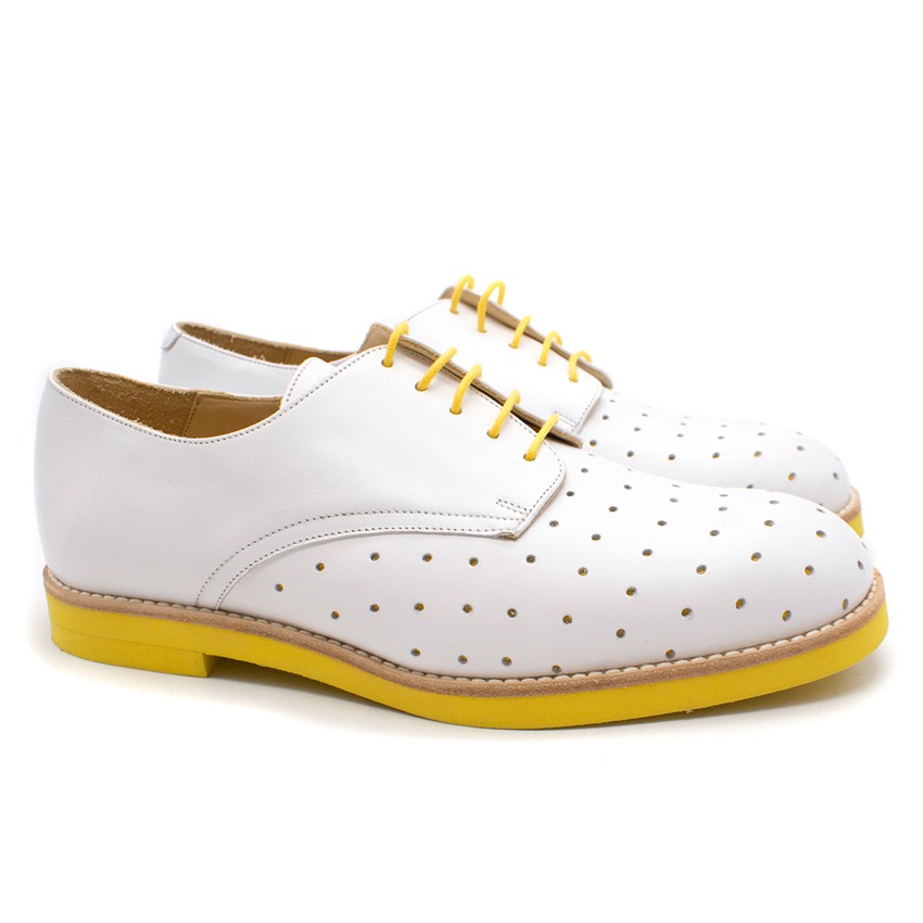 TF Slack Shoemakers Handmade White  Yellow Contrast Derby Shoes Size 40