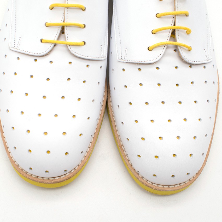 TF Slack Shoemakers Handmade White  Yellow Contrast Derby Shoes Size 40