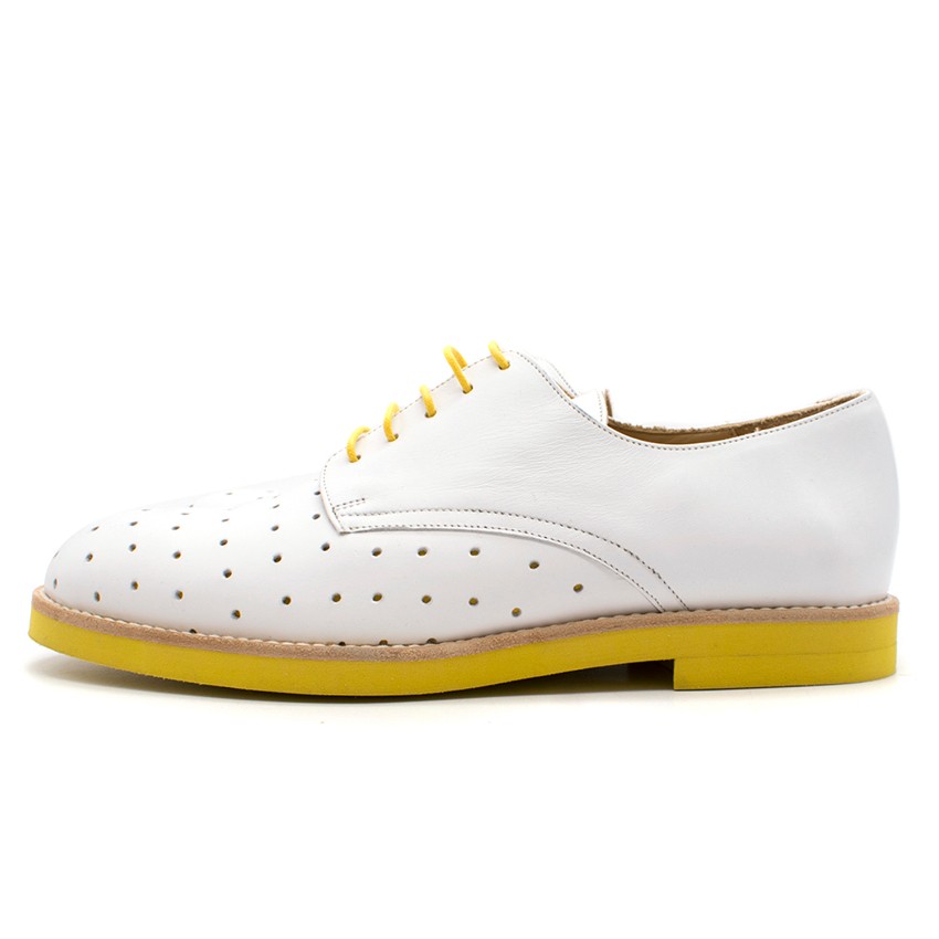 TF Slack Shoemakers Handmade White  Yellow Contrast Derby Shoes Size 40