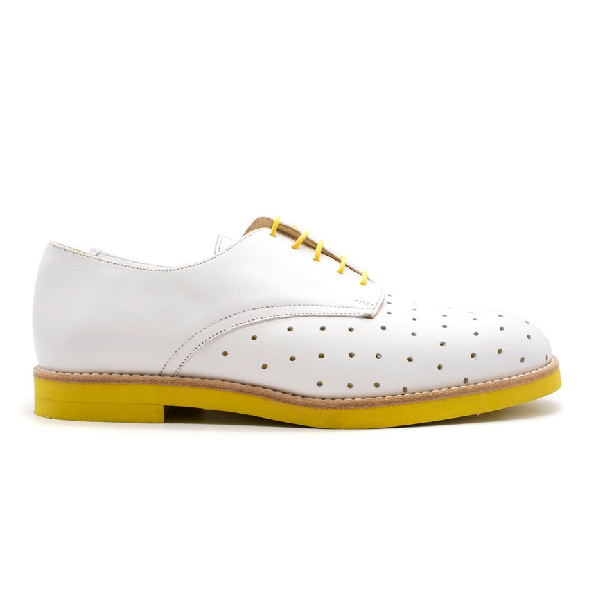 TF Slack Shoemakers Handmade White  Yellow Contrast Derby Shoes Size 40