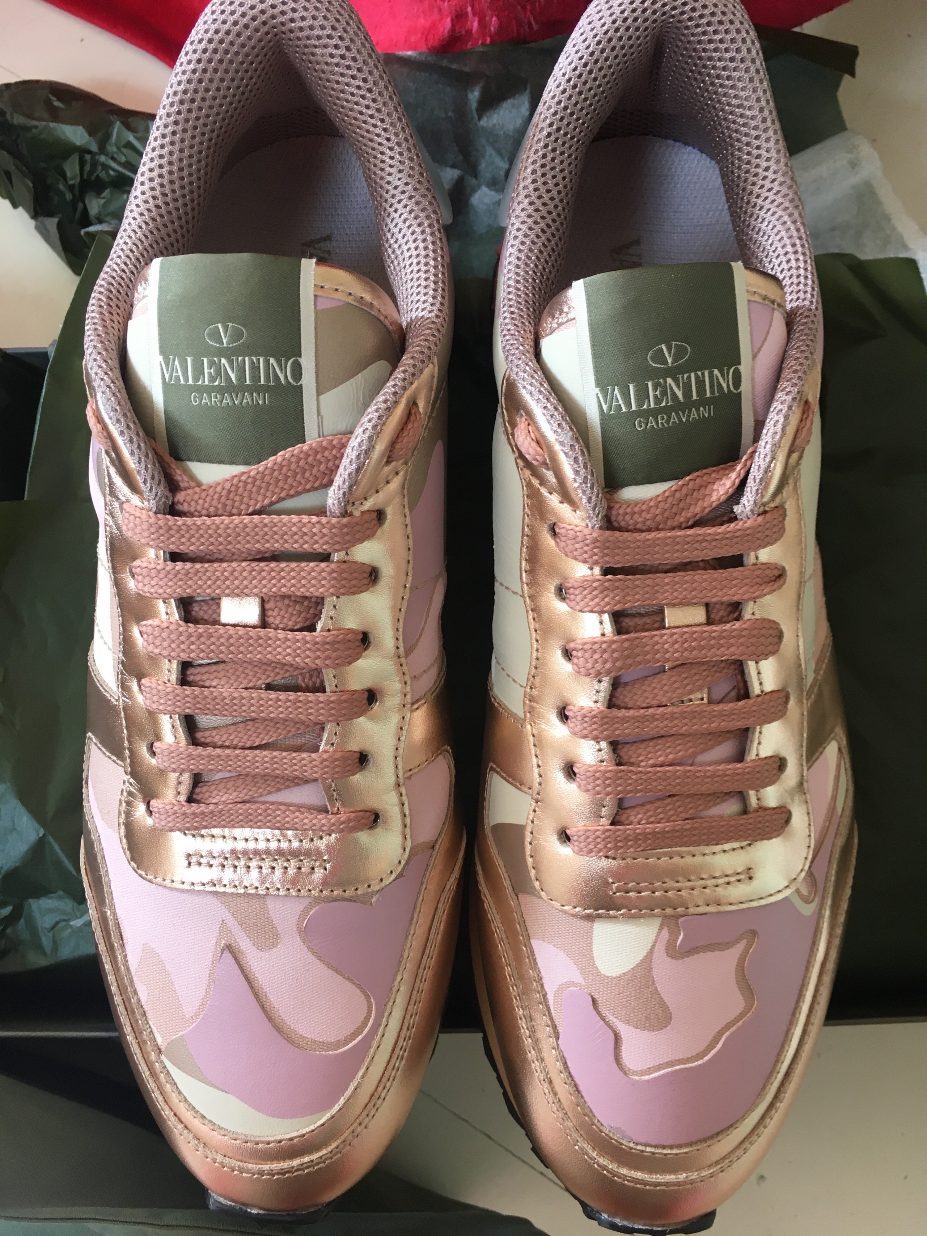 Valentino Rose Gold Camo Rockrunner Sneakers Size 40