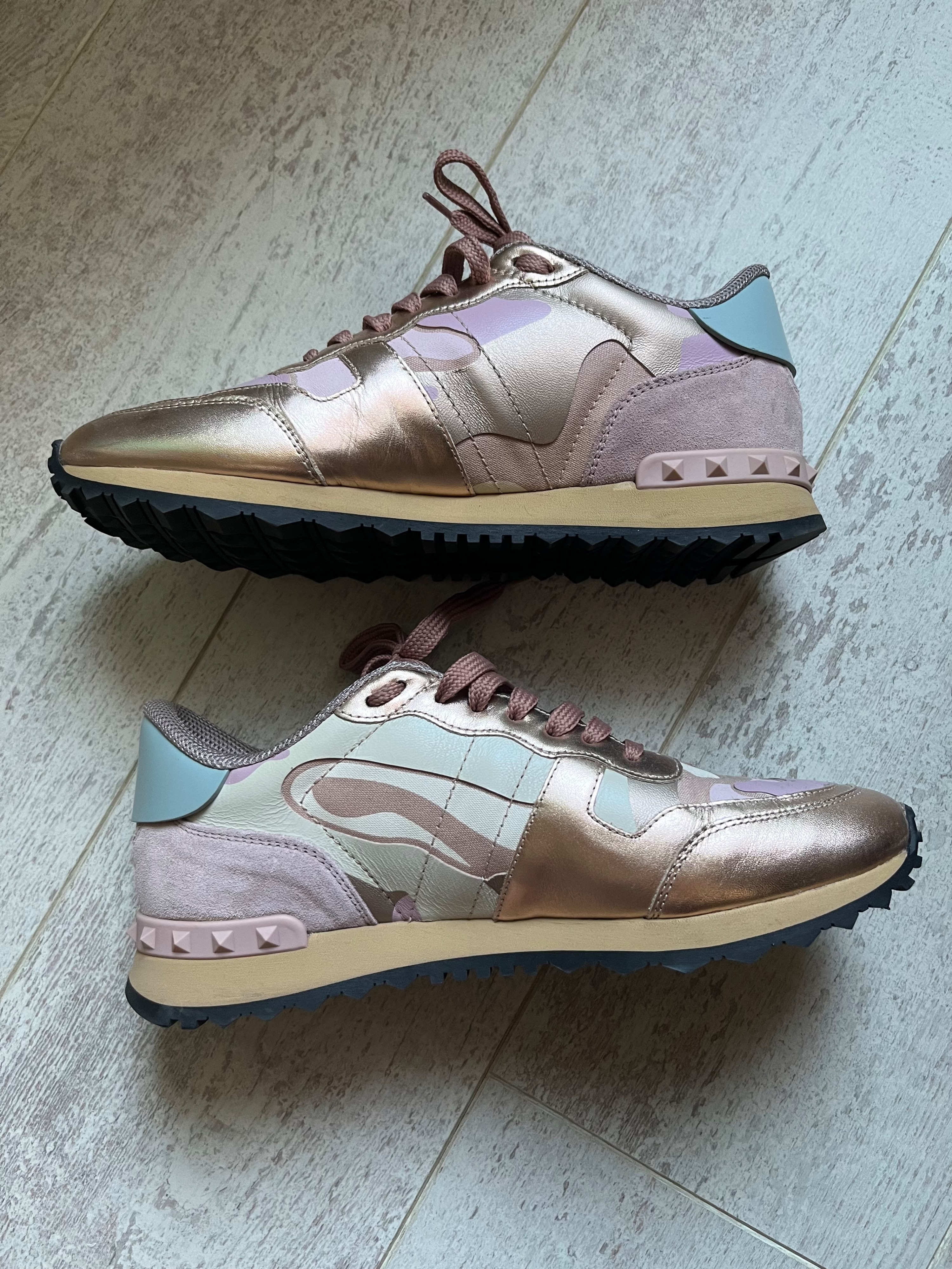 Valentino Rose Gold Camo Rockrunner Sneakers Size 40