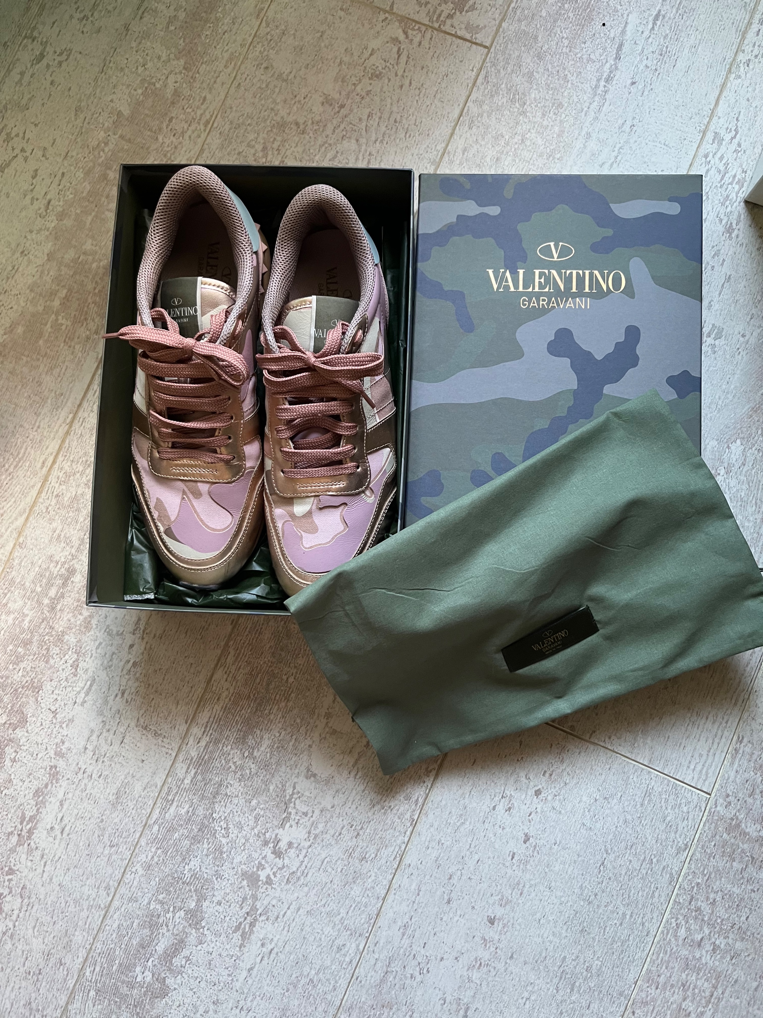 Valentino Rose Gold Camo Rockrunner Sneakers Size 40