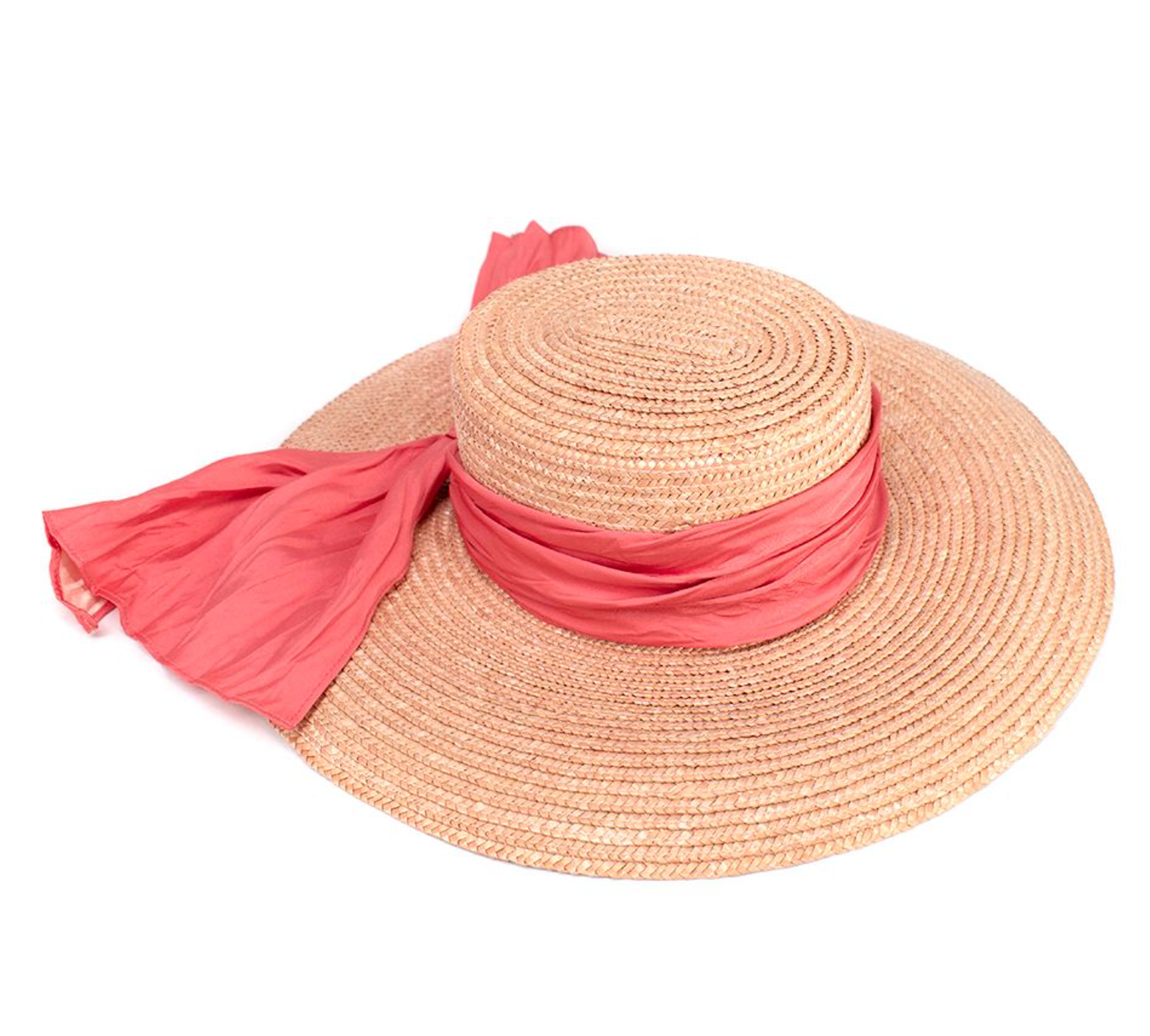 Eugenia Kim Straw Sun Hat w/ Large Satin Bow beige salmon pink