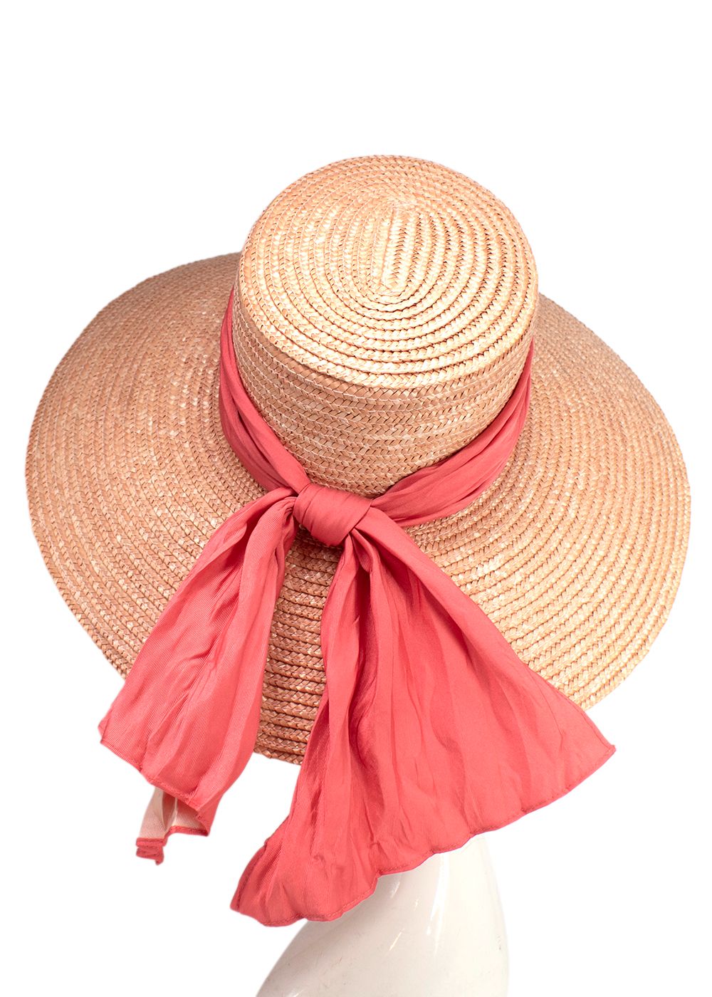 Eugenia Kim Straw Sun Hat w/ Large Satin Bow beige salmon pink