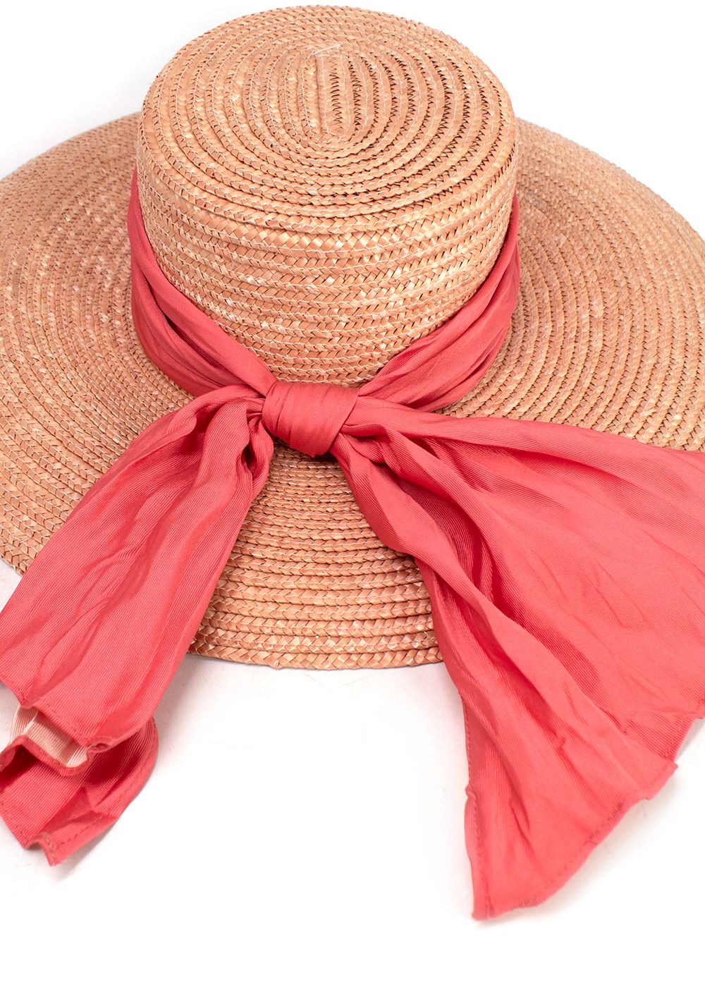 Eugenia Kim Straw Sun Hat w/ Large Satin Bow beige salmon pink