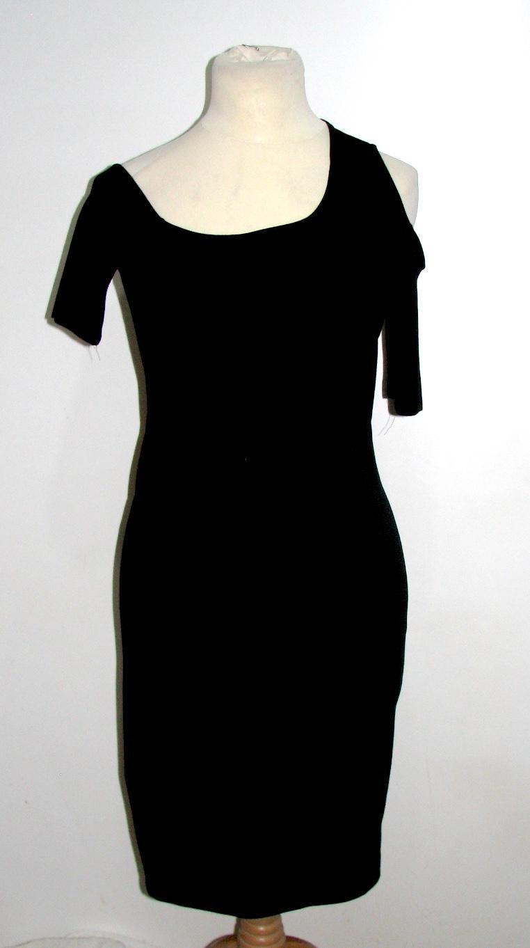 Preowned Helmut Lang shoulder bodycon dress Size M Black viscose