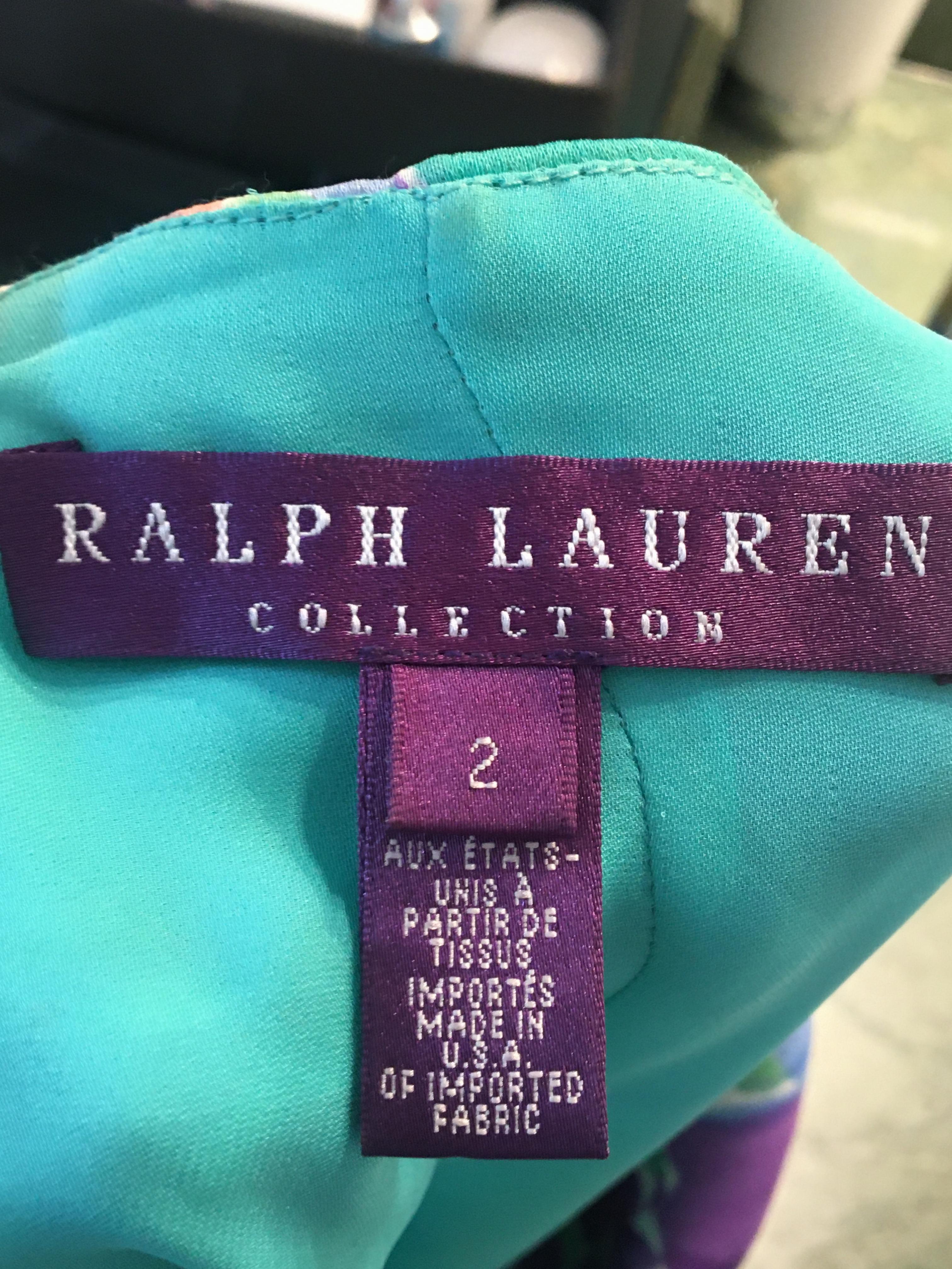 Preowned Ralph Lauren Purple Label Green Floral Halterneck Wrap Dress Size XS silk