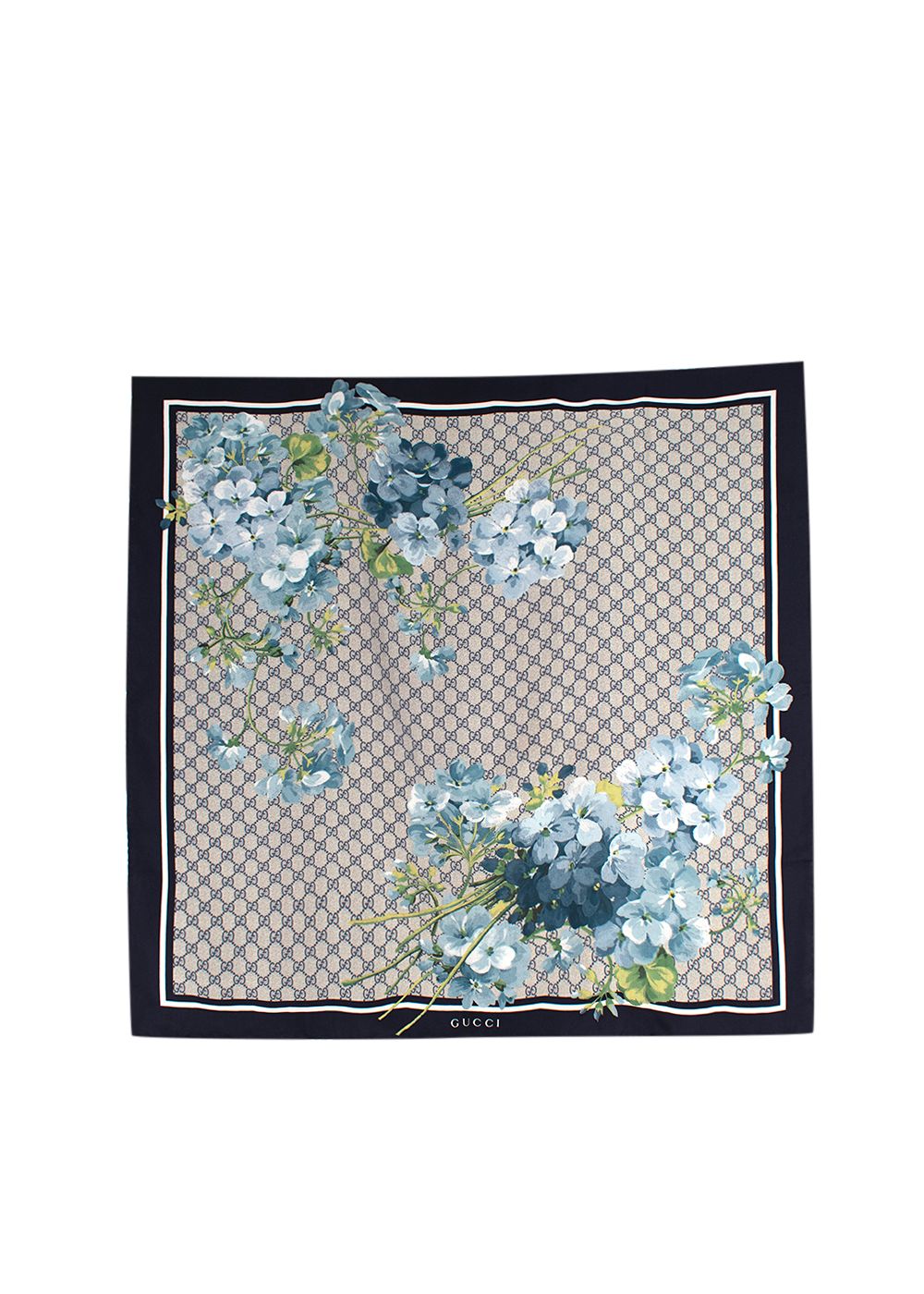 Gucci Blooms Silk Scarf Navy and cream