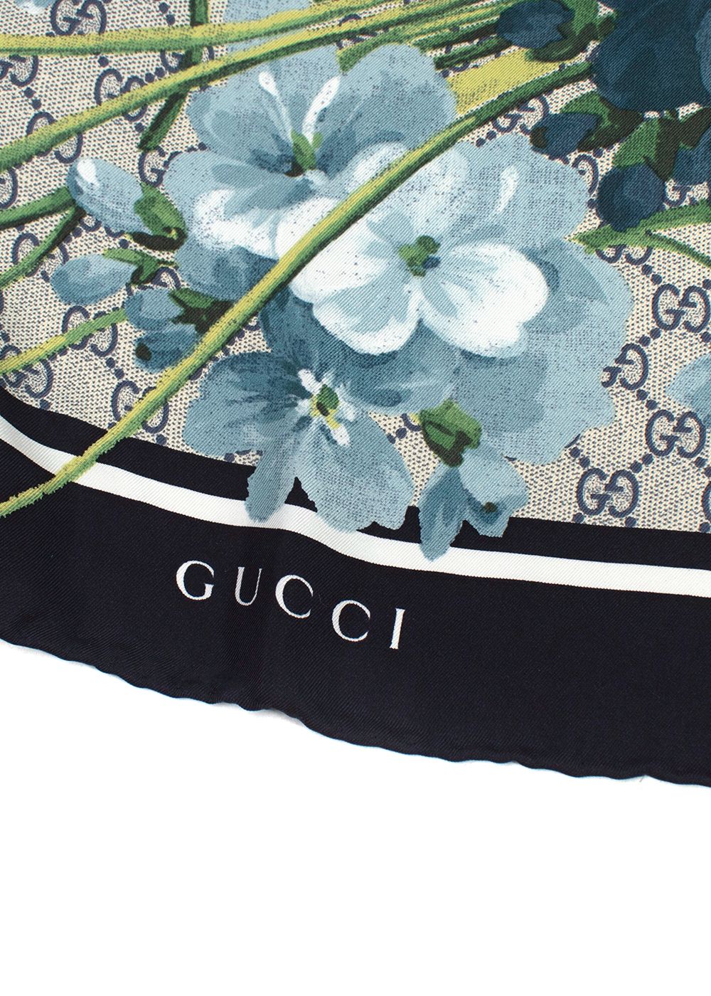 Gucci Blooms Silk Scarf Navy and cream