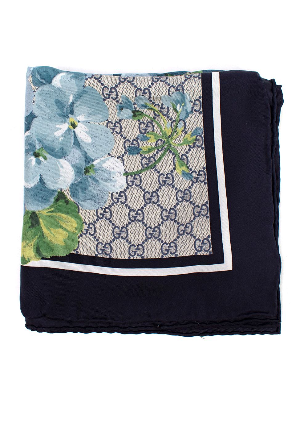 Gucci Blooms Silk Scarf Navy and cream