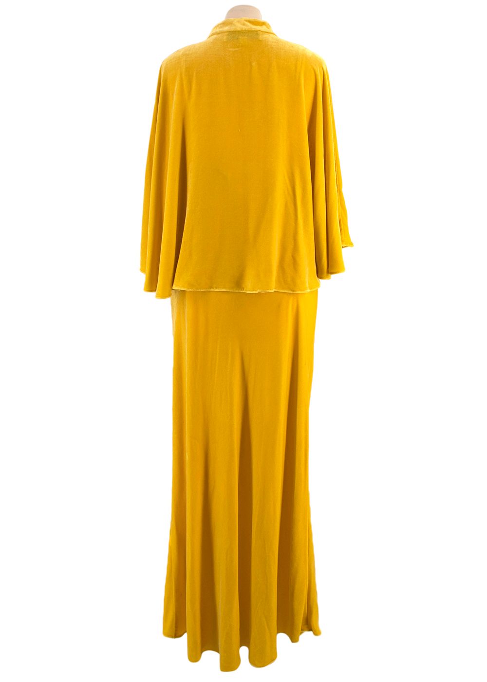 Preowned Crystal Embellished Yellow Velvet Gown  Cape Size S silk