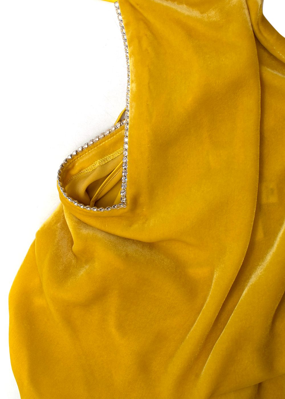 Preowned Crystal Embellished Yellow Velvet Gown  Cape Size S silk