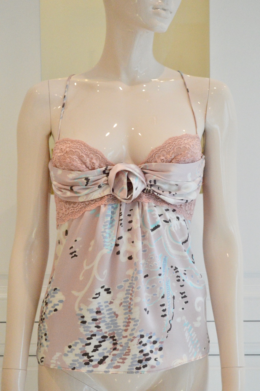 Ungaro Silk Rose Camisole Top Size S Pink lace