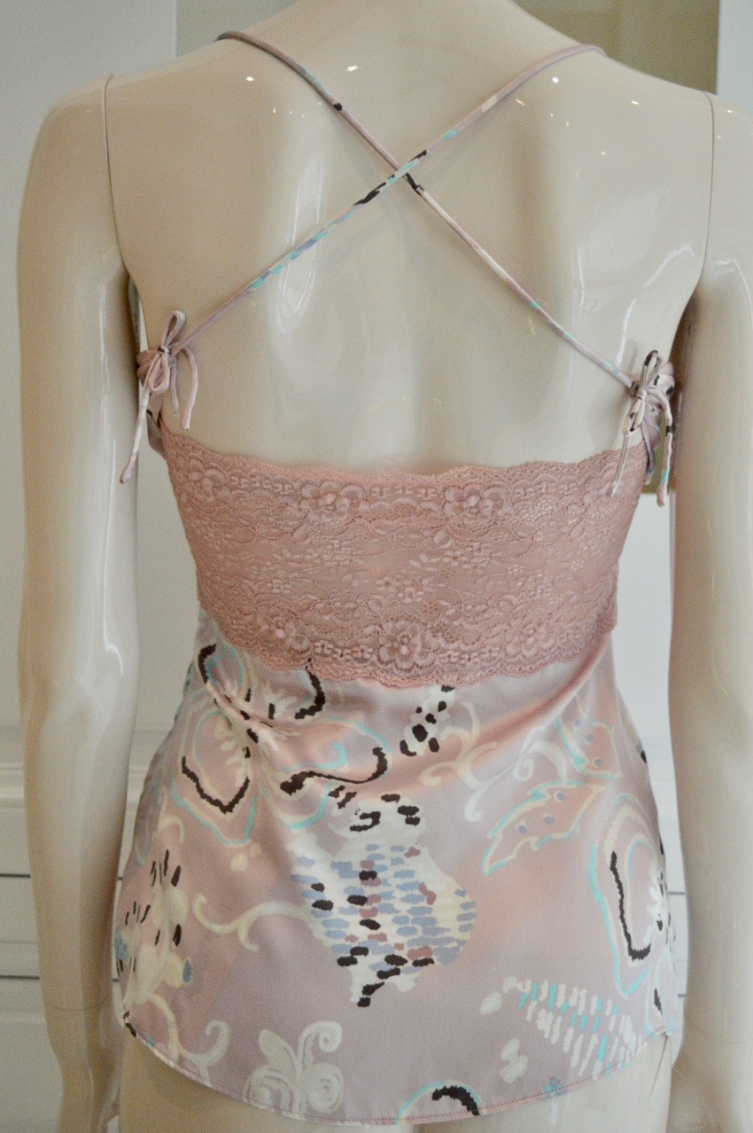 Ungaro Silk Rose Camisole Top Size S Pink lace