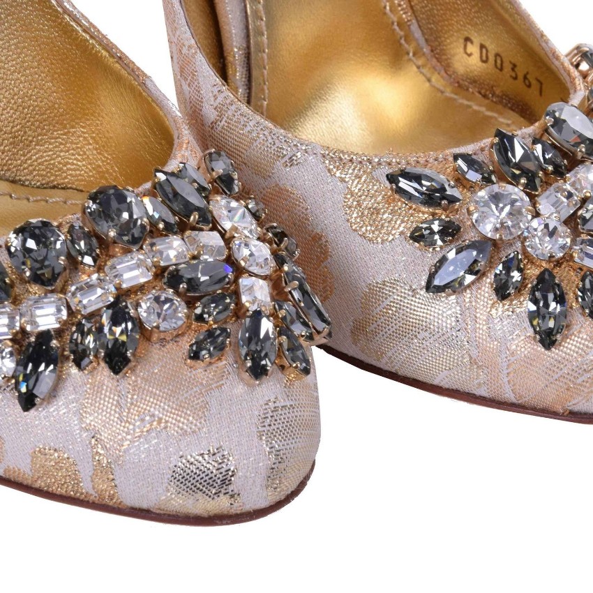 Dolce  Gabbana Brocade Crystal Mary Jane Pumps Size 35 Gold leather